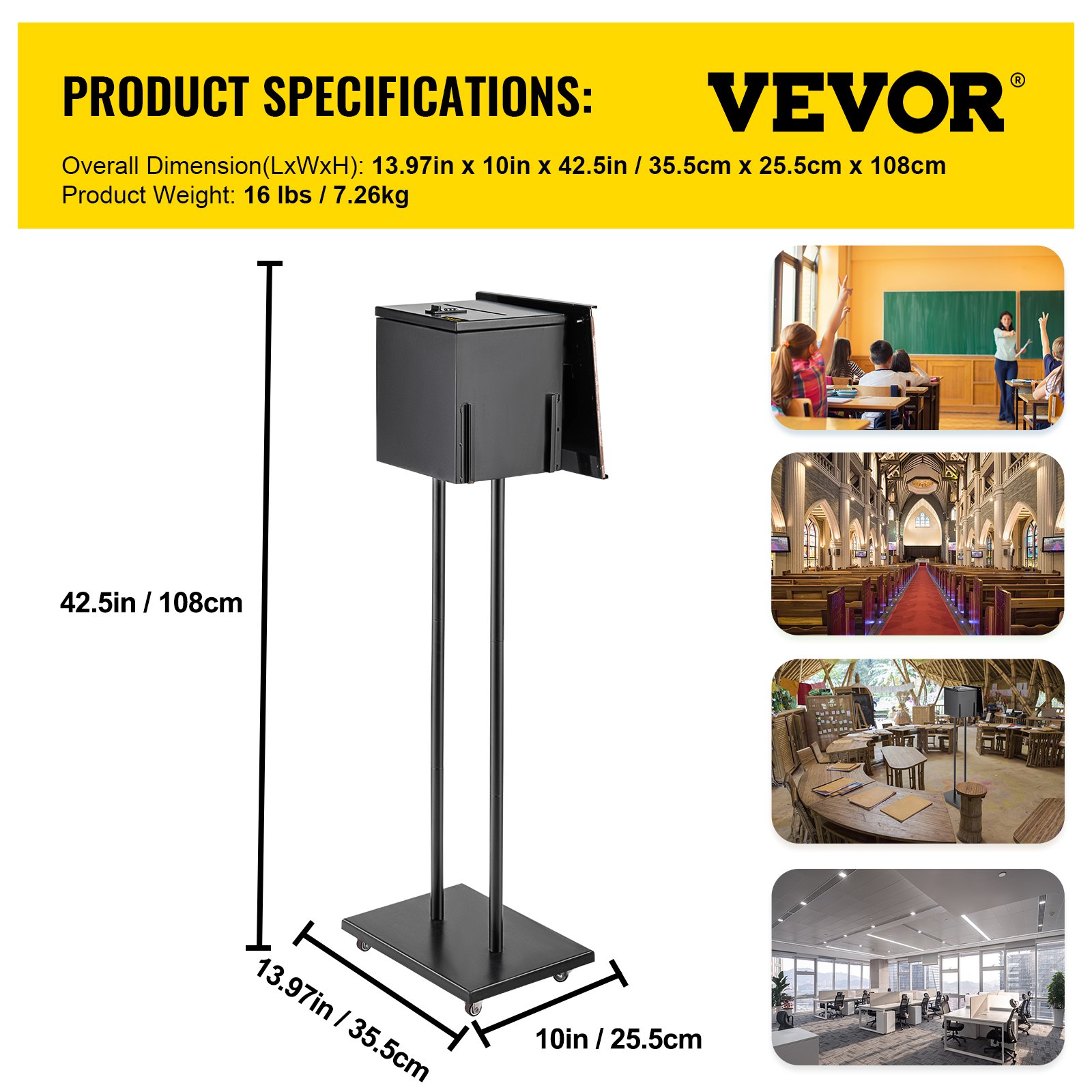 VEVOR Floor Standing Suggestion Box Donation Box w/ Stand & Rolling