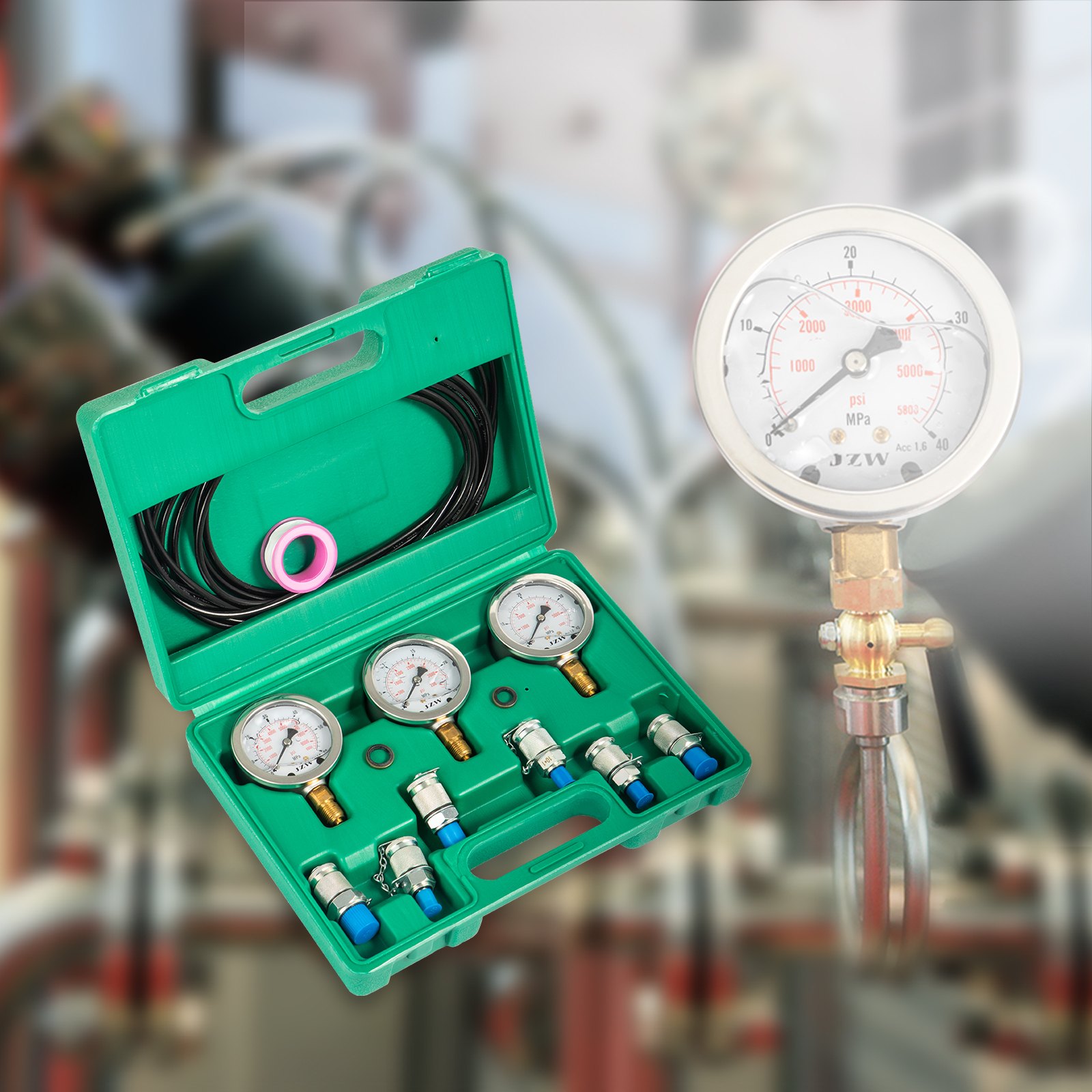 Hydraulik-Drucktest-Set 25/40/60 MPa Mit 6 Kupplungen – 304 Edelstahl, Inkl. Schlauch Und Manometern, Für Bagger & Baumaschinen