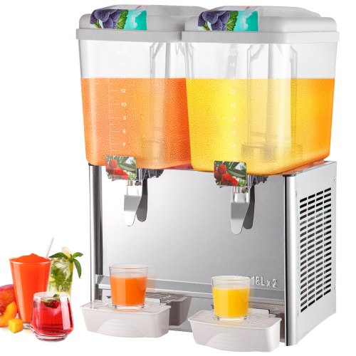 VEVOR Cold Beverage Dispenser, 18LX2 Tanks, 300W Commercial Drink ...