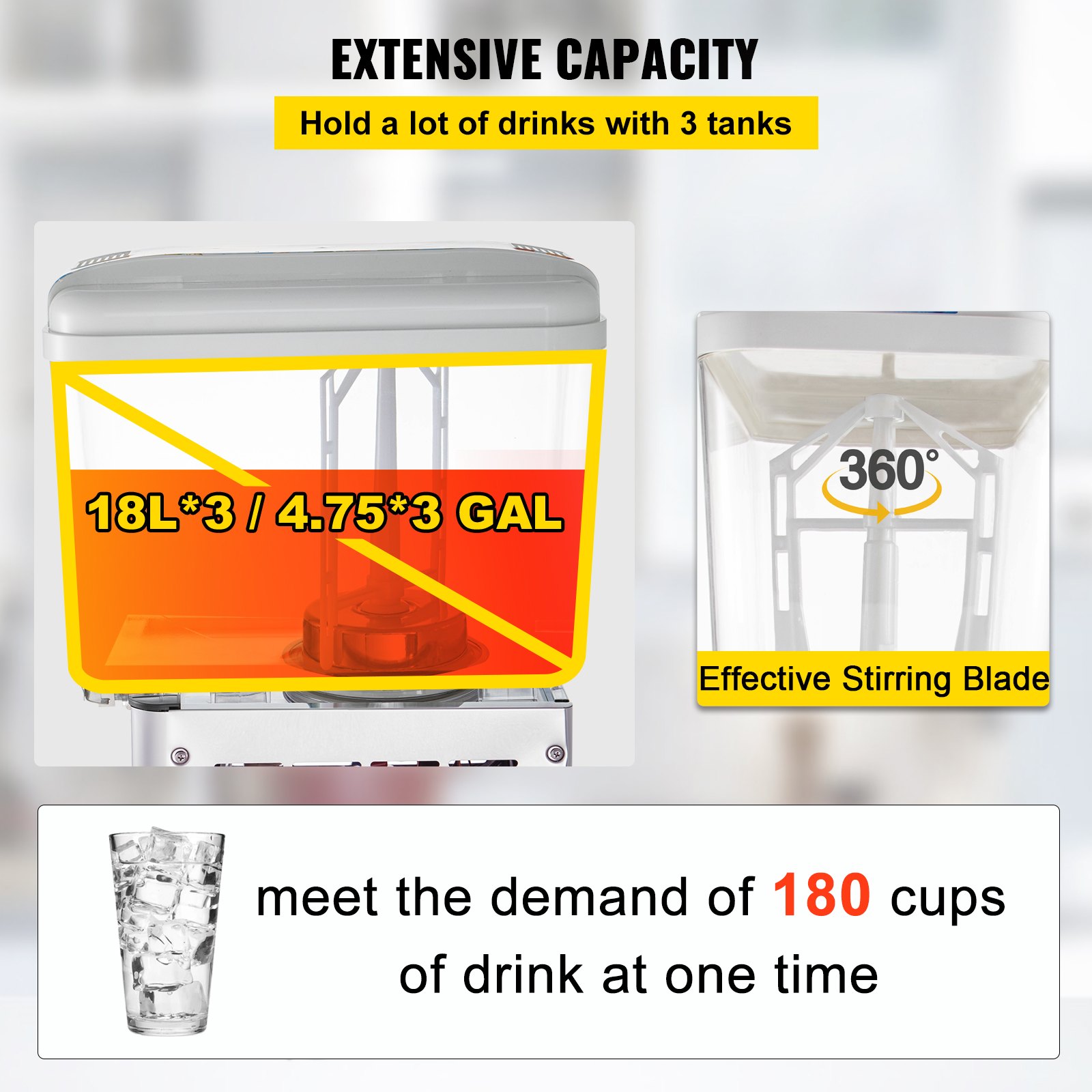 VEVOR Commercial Beverage Dispenser, 14.25 Gallon 3 Tanks Commercial Drink Dispenser, 350W Food
