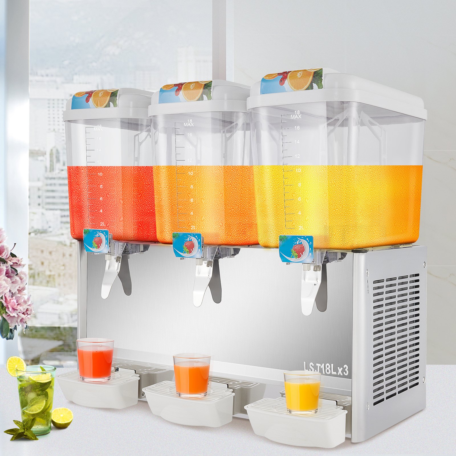 VEVOR 110V Commercial Beverage Dispenser,14.25 Gallon 54L 3 Tanks Juice