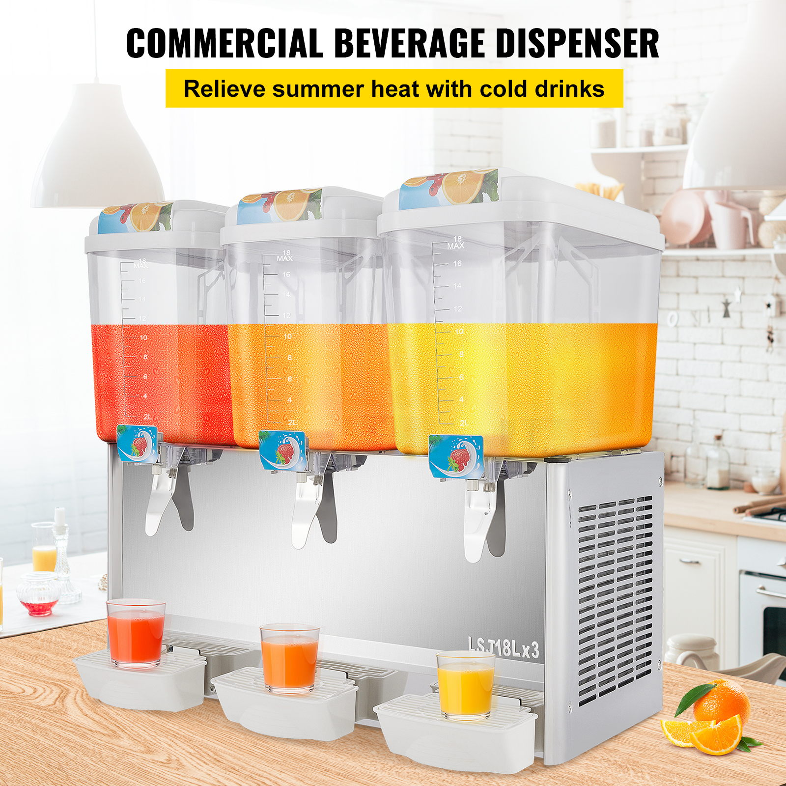 VEVOR Commercial Beverage Dispenser, 14.25 Gallon 3 Tanks Commercial