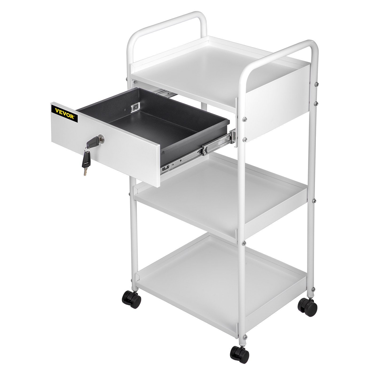 VEVOR Lab Cart, 3 Tiers Lab Trolley, Steel Lab Utility Cart, 360° Rolling Lab Cart, Locking