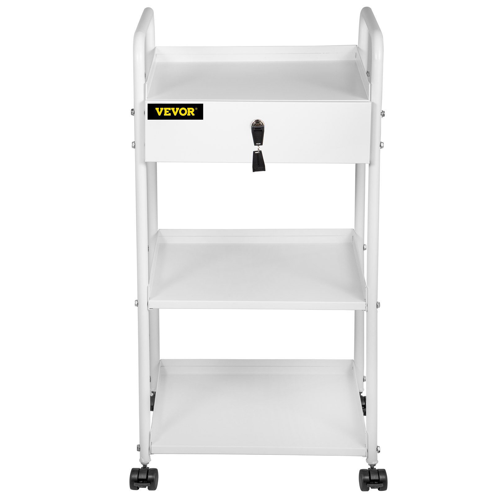 VEVOR Lab Cart, 3 Tiers Lab Trolley, Steel Lab Utility Cart, 360