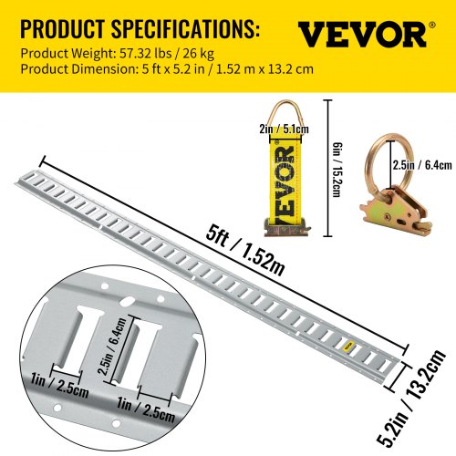 VEVOR E Track Tie Down Rail Kit 34PCs 5' E Track Rails Enclosed Cargo Trailer VEVOR US