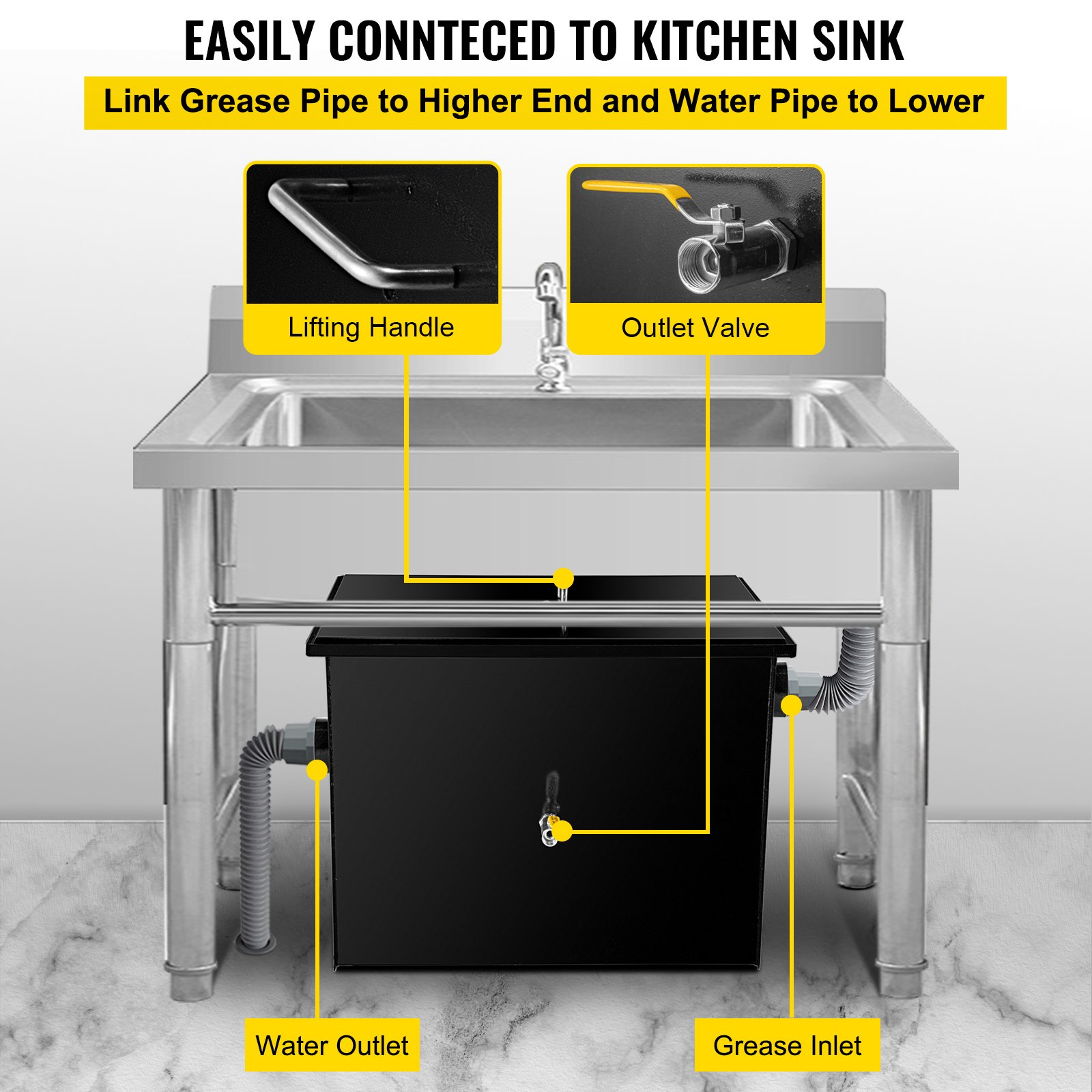 VEVOR Commercial Grease Interceptor 20 LB, Carbon Steel Grease Trap 10
