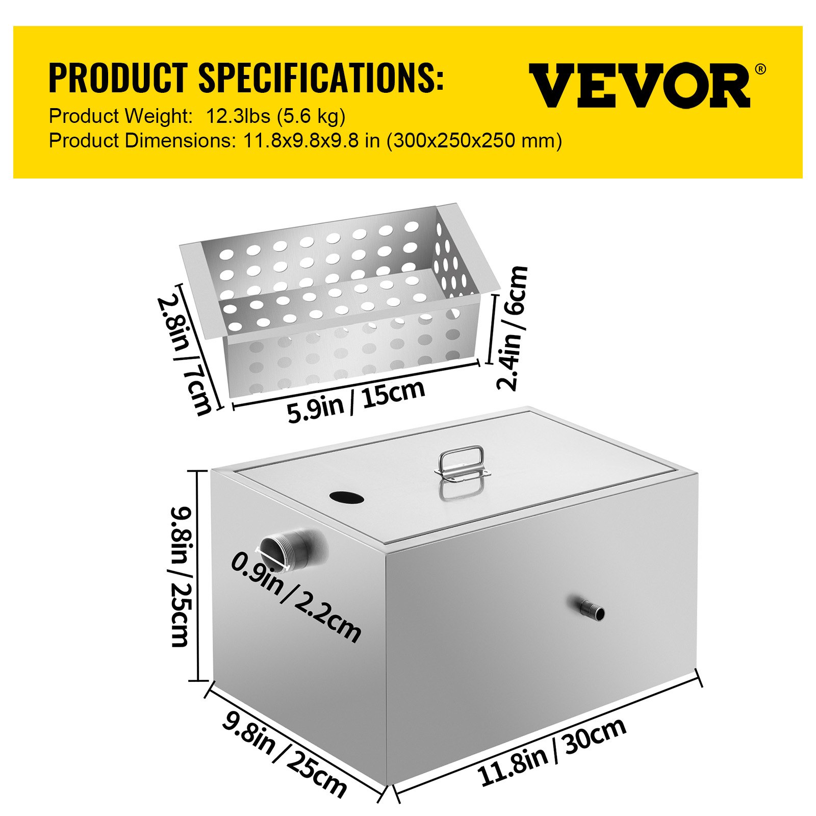 VEVOR Commercial Grease Interceptor, 6 GPM Commercial Grease Trap, 8 LB