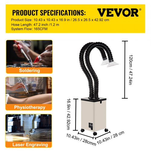 VEVOR Solder Fume Extractor, 150W 165 CFM Smoke Absorber, 3Stage
