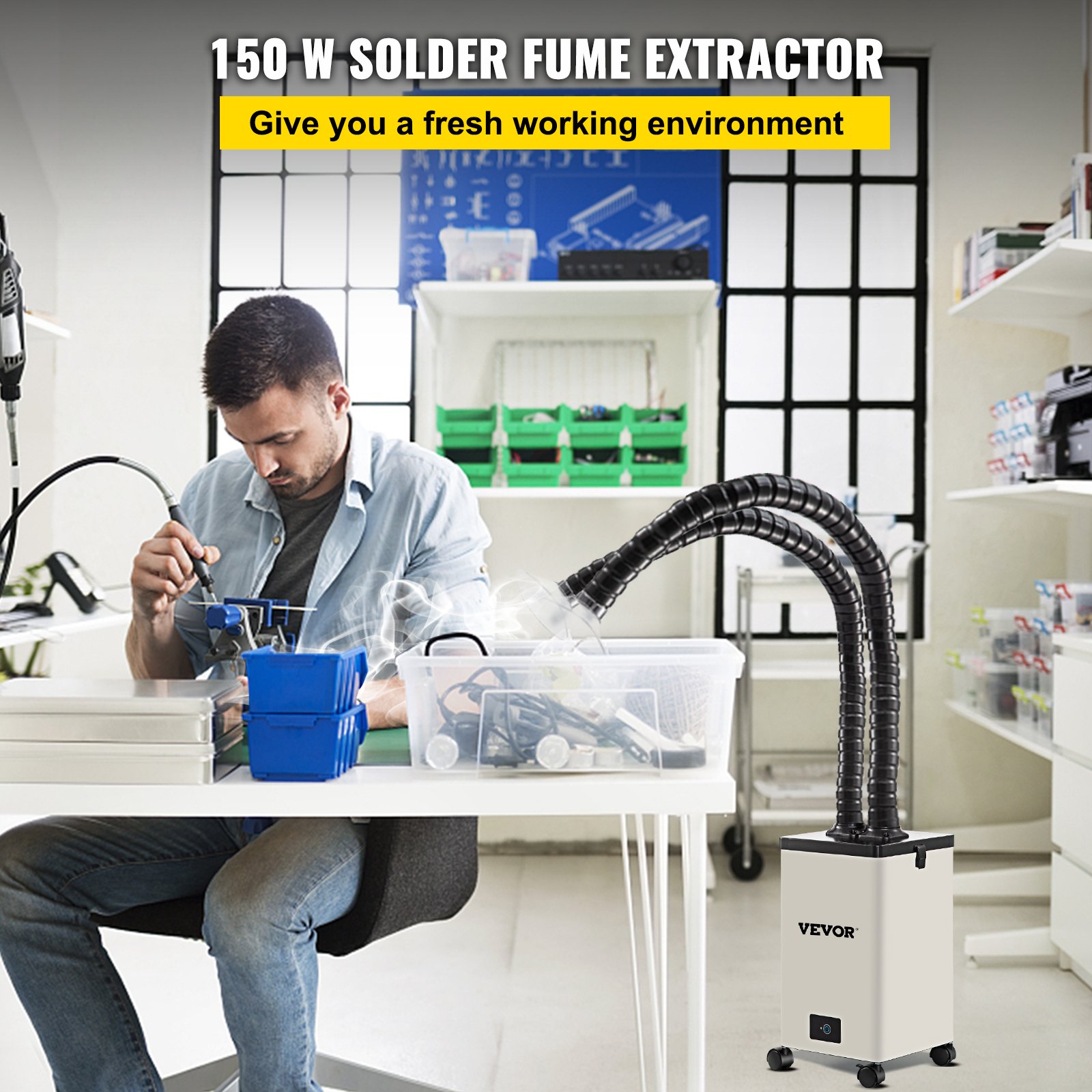 VEVOR Solder Fume Extractor, 150W 165 CFM Smoke Absorber, 3Stage