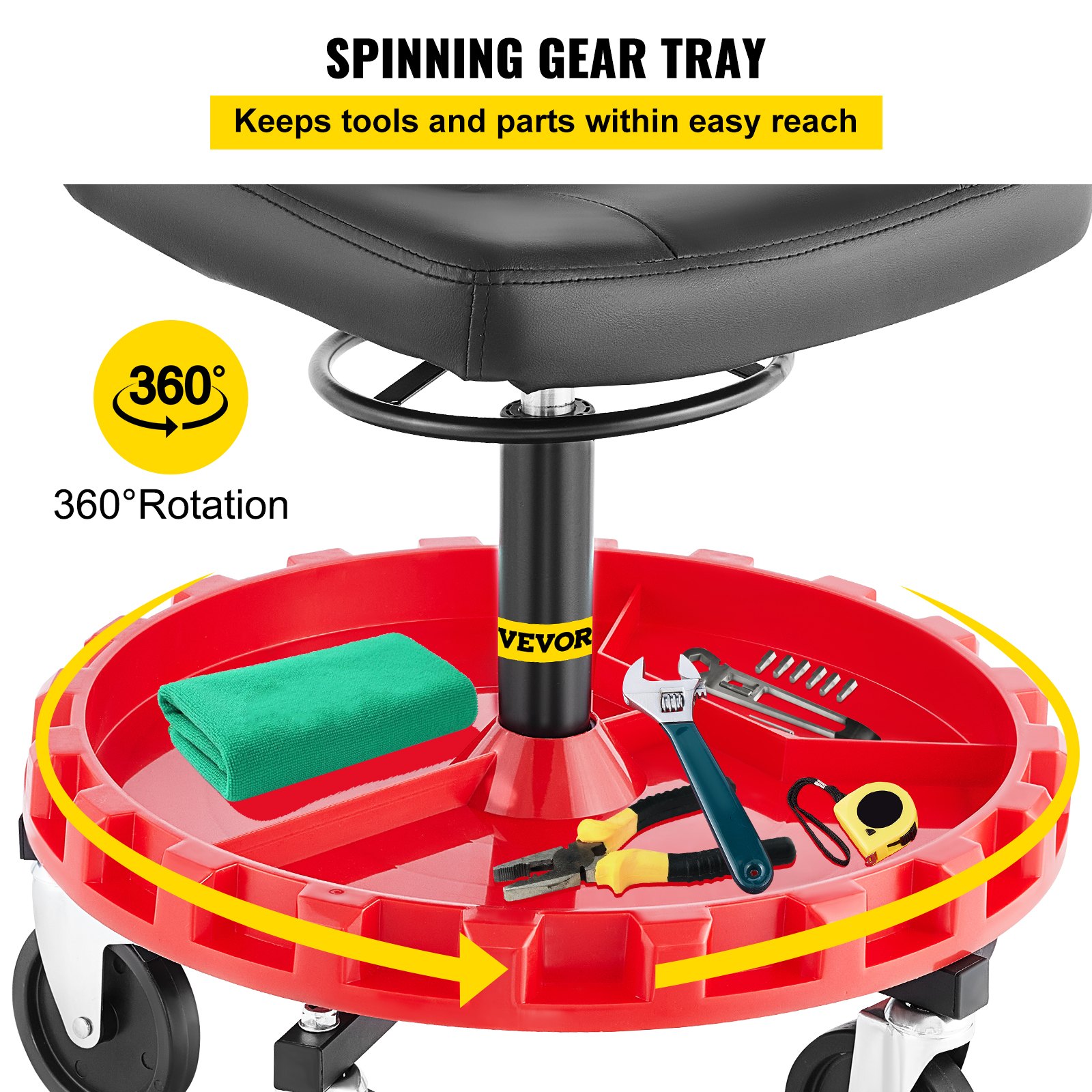 VEVOR Mechanics Swivel Seat 300 LBS Rolling Work Stool Height