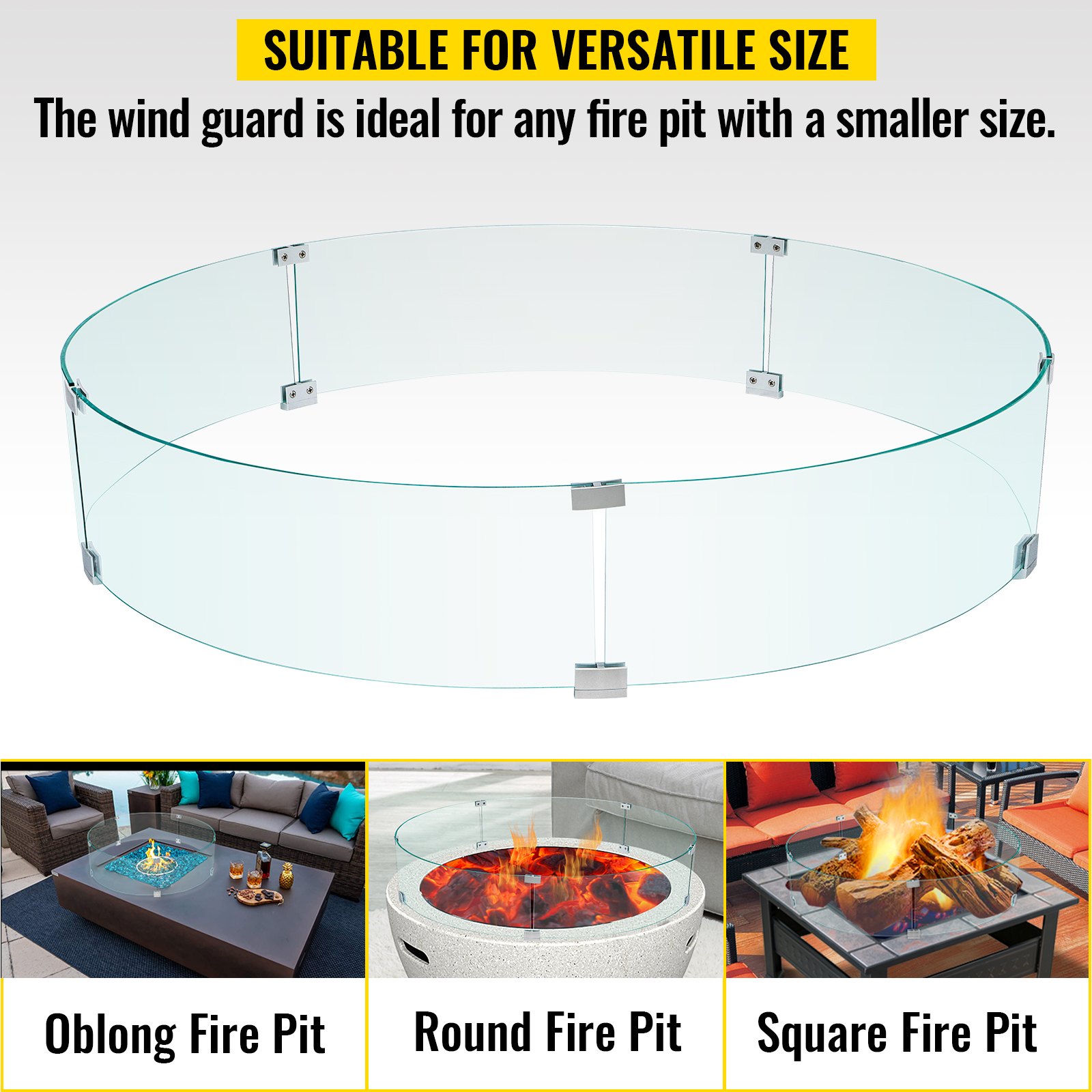 Vevor Fire Pit Wind Guard Tempered Glass Flame Guard 41x41x8 In 1/4in