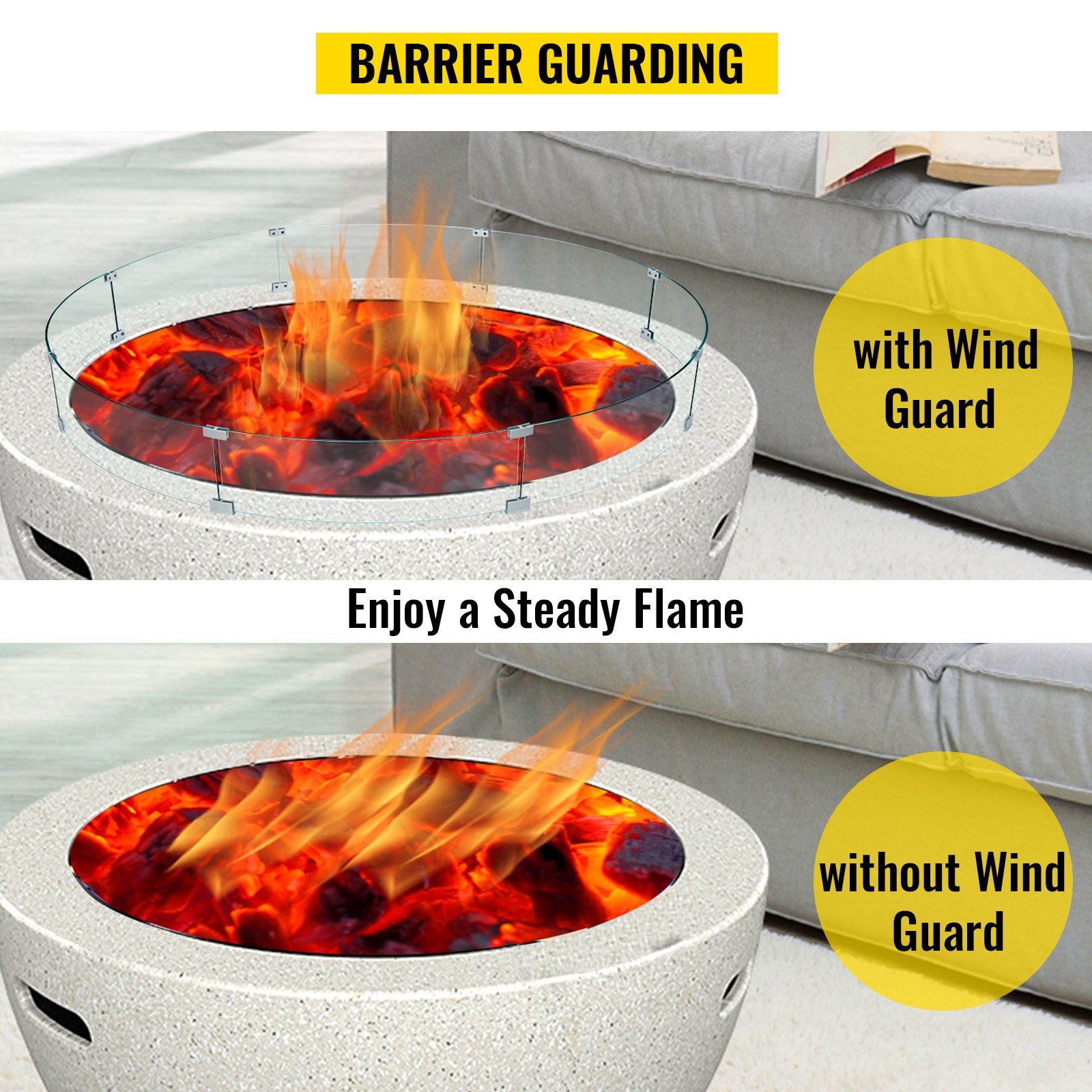 VEVOR Fire Pit Wind Guard, 59 x 59 x 7.9 inches Glass Flame Guard