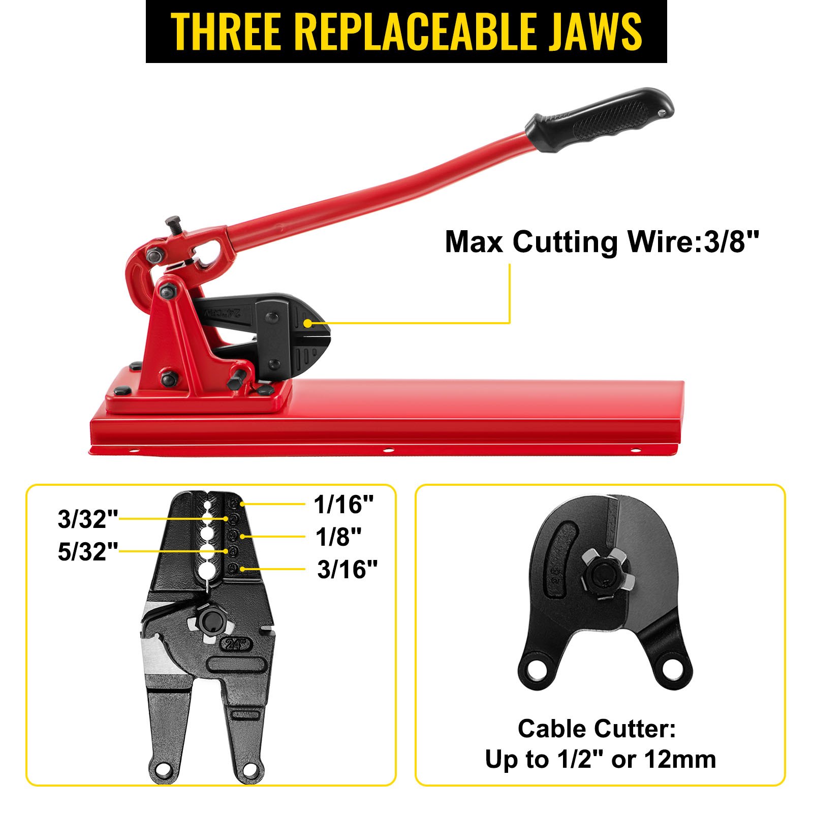 VEVOR Bench Swager Tool 24" Wire Rope Swaging Tool w/Crimper Cable Bolt