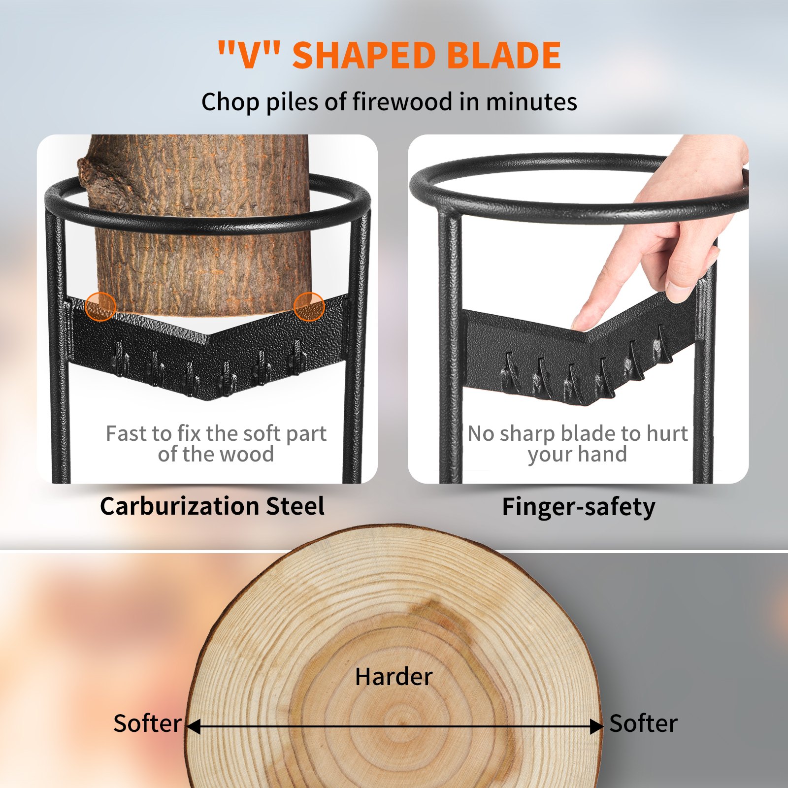 VEVOR Firewood Kindling Splitter, 9''x17'' XL Wood Splitter, Unique V