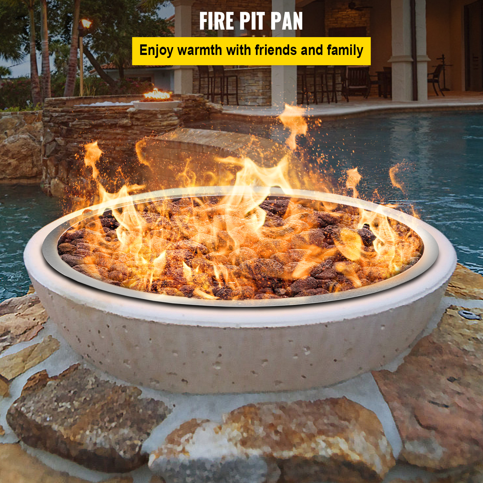 VEVOR Drop In Fire Pit Pan, 25" X 25" Round Fire Pit Burner, Stainless ...