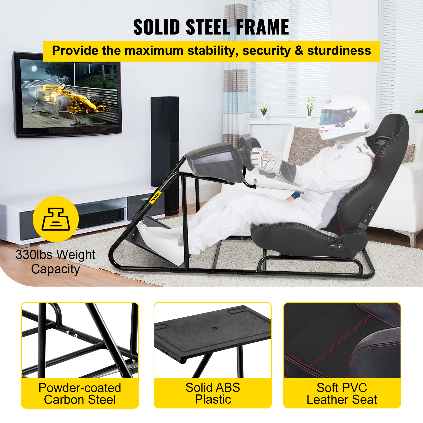 VEVOR Racing Wheel Stand, Pedal and Seat Adjustable Racing Simulator
