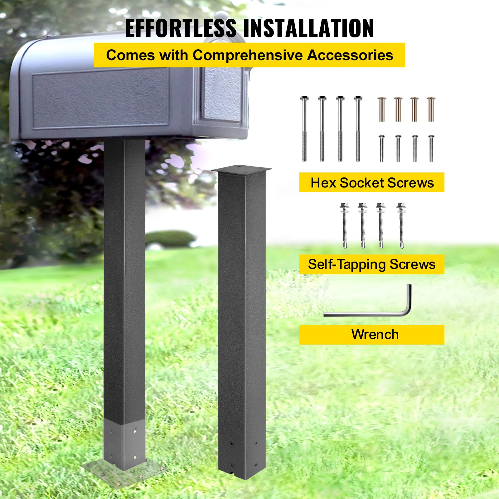 Mailbox Post, 43\" High Mailbox Stand, White Powder-Coated Mail Box Post Kit, Q235 Steel Post Stand Surface Mount Post For Sidewalk And Street Curbside, Universal Mail Post For Outdoor Mailbox