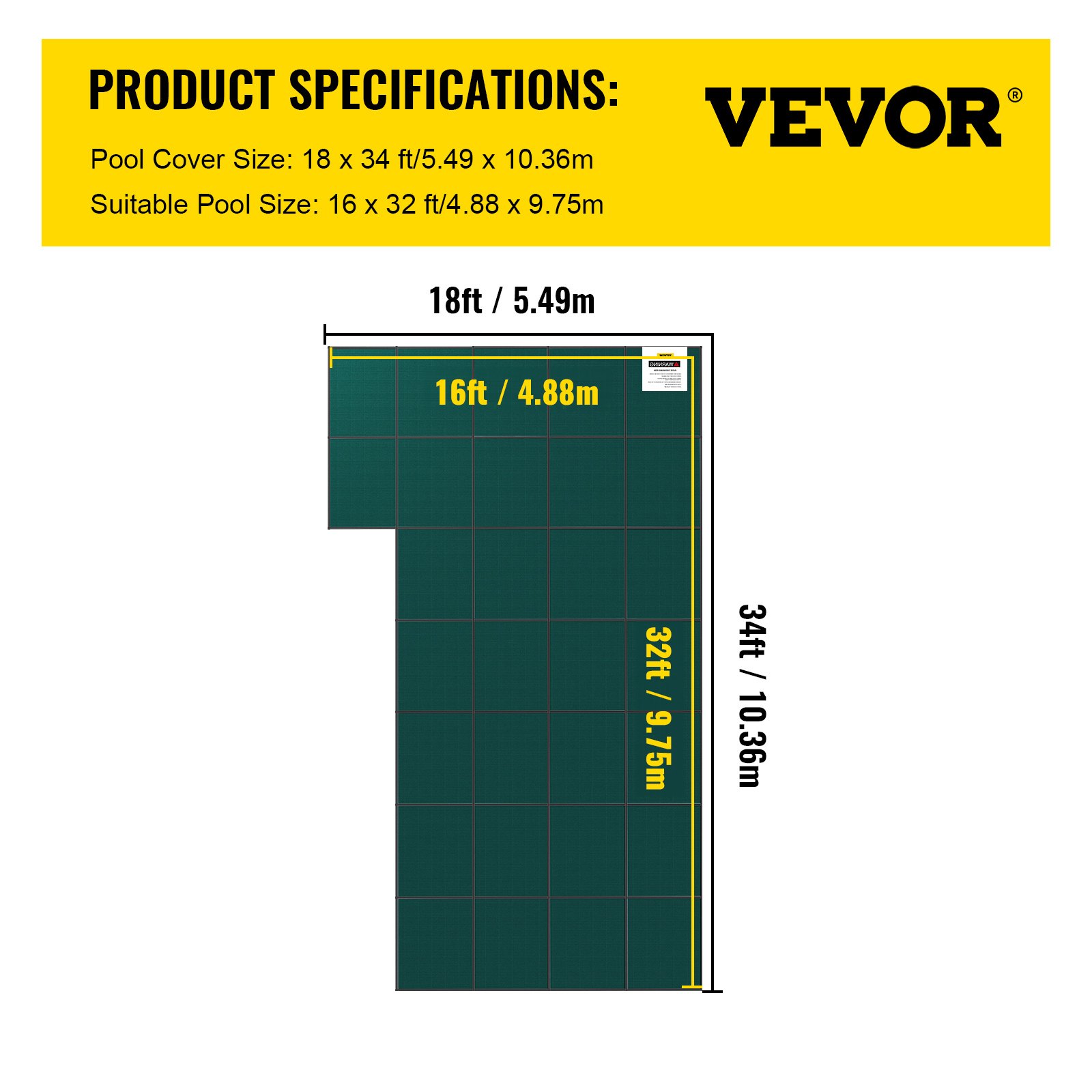 VEVOR Inground Pool Safety Cover, 18 ft x 34 ft Rectangular Winter Pool ...