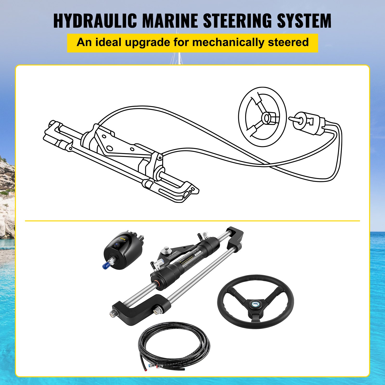 VEVOR Hydraulic Outboard Steering Kit 300HP, Hydraulic Steering Kit