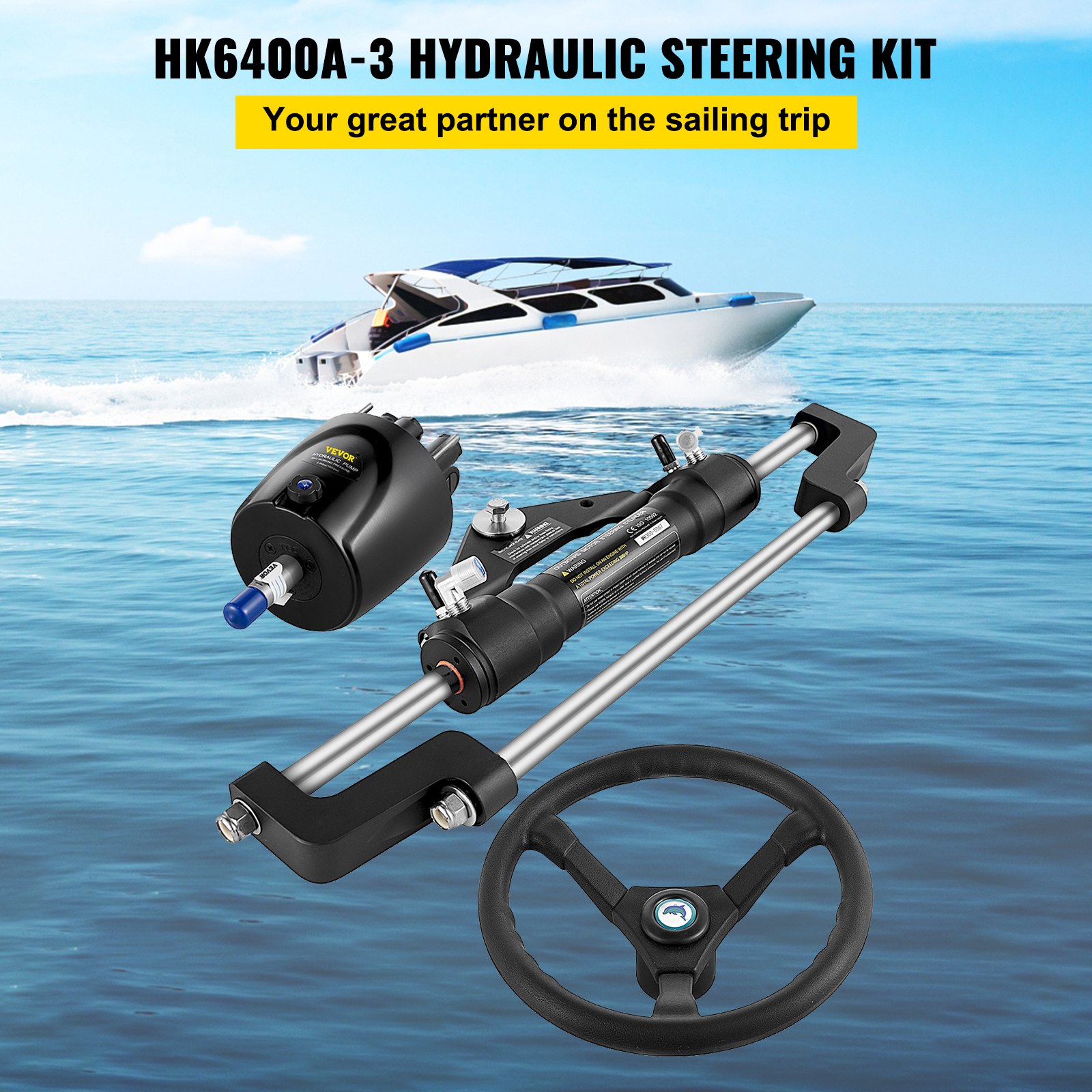 Hydraulic Outboard Boat Steering Kit HK6400A3 Marine Steering System Kit 300HP VEVOR US