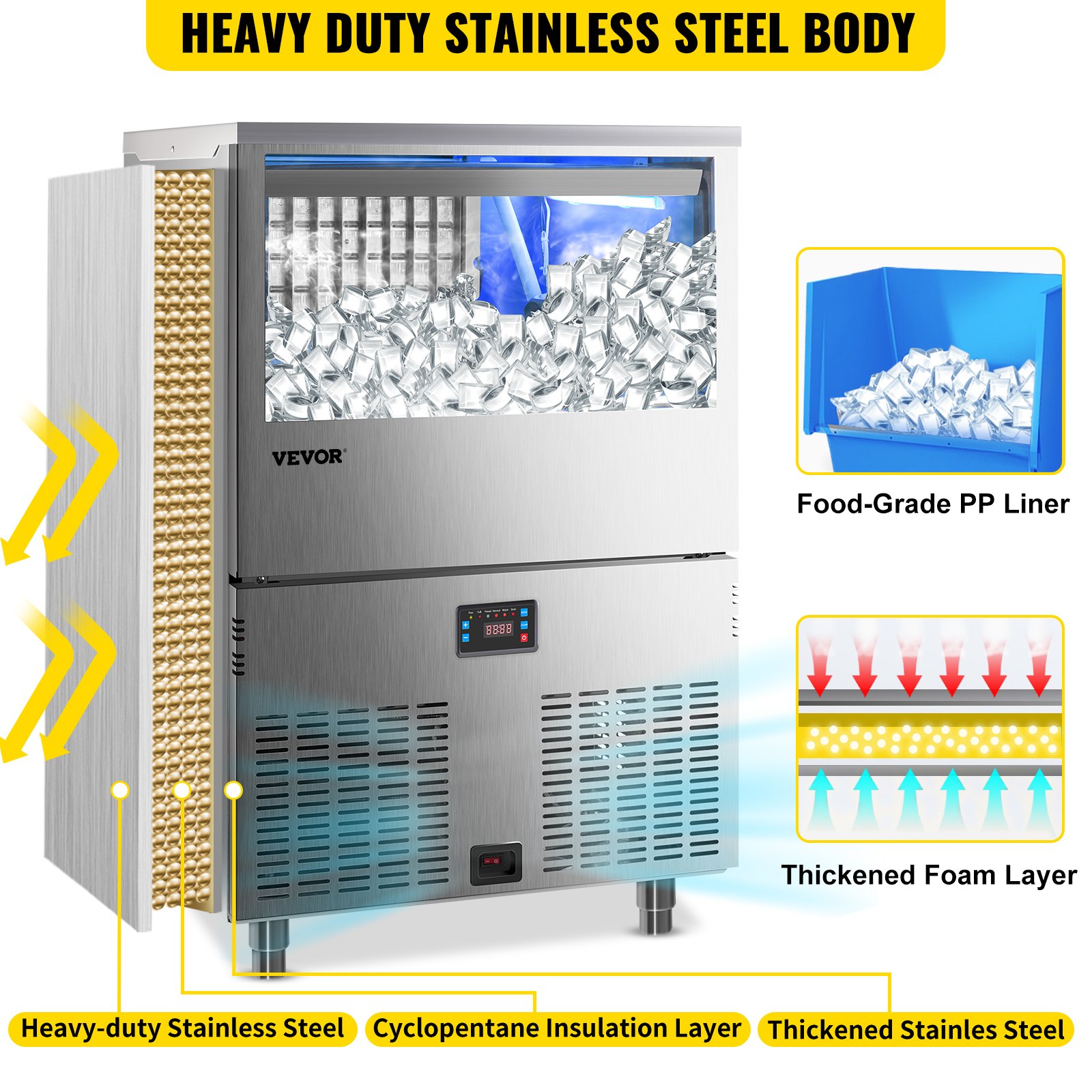 VEVOR 110V Commercial Ice Maker 220LBS/24H with 110LBS Bin, Lunar Shape ...