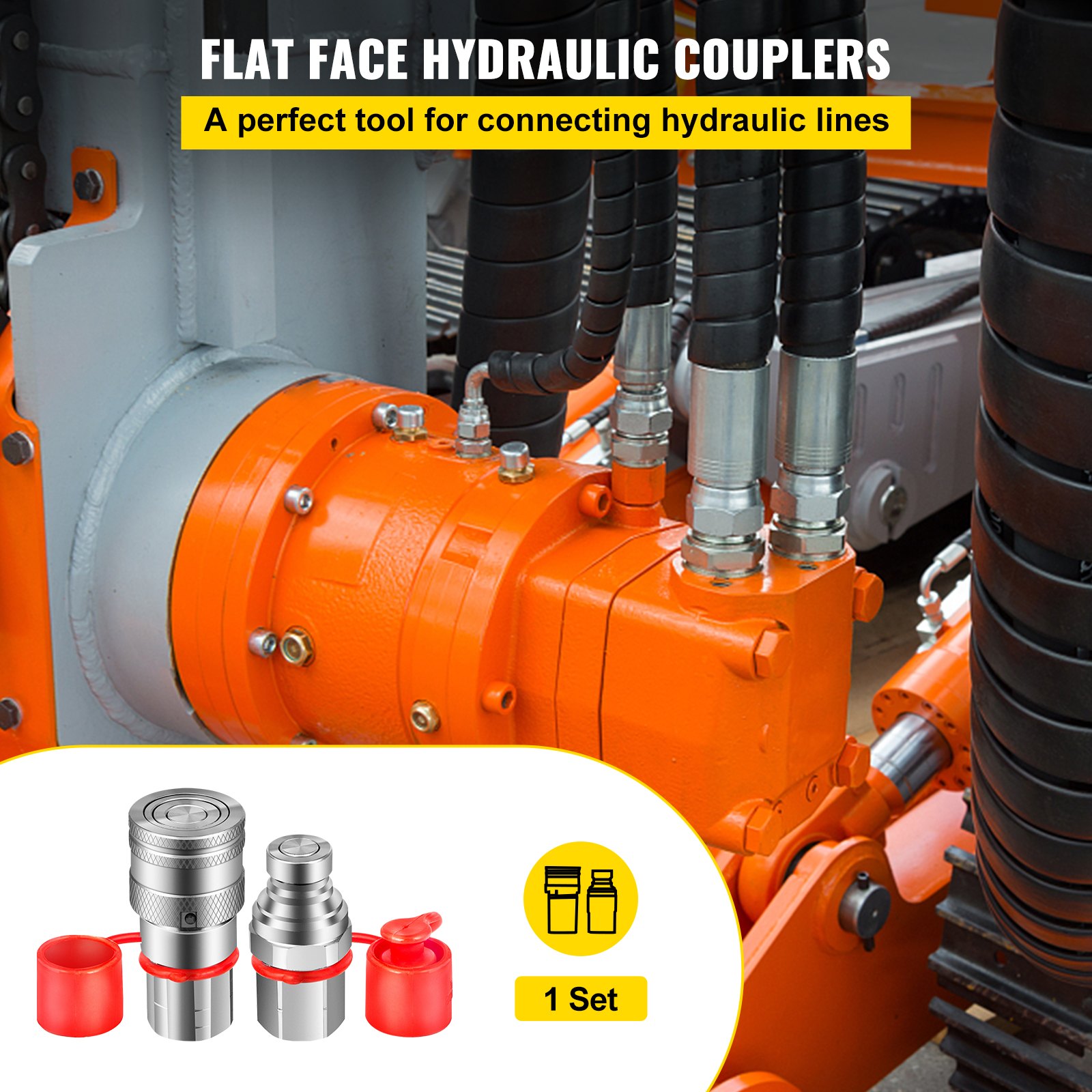 VEVOR Flat Face Hydraulic Couplers 1/2'' Body 1/2'' NPT Thread, Skid