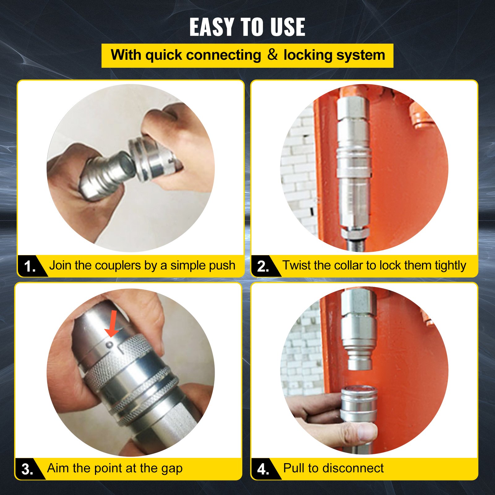 VEVOR Flat Face Hydraulic Couplers 1/2'' Body 1/2'' NPT Thread, Skid