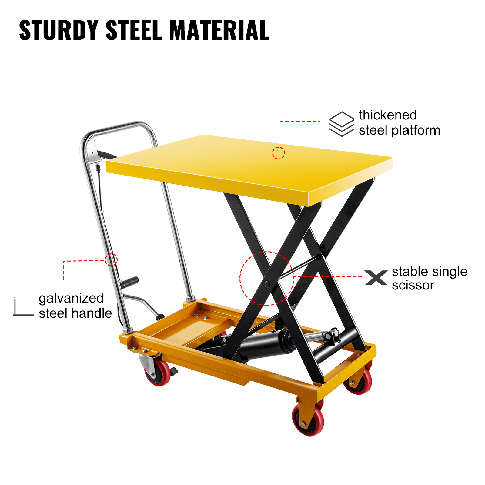 VEVOR Hydraulic Lift Table Cart, 600lbs Capacity Hydraulic Scissor Cart