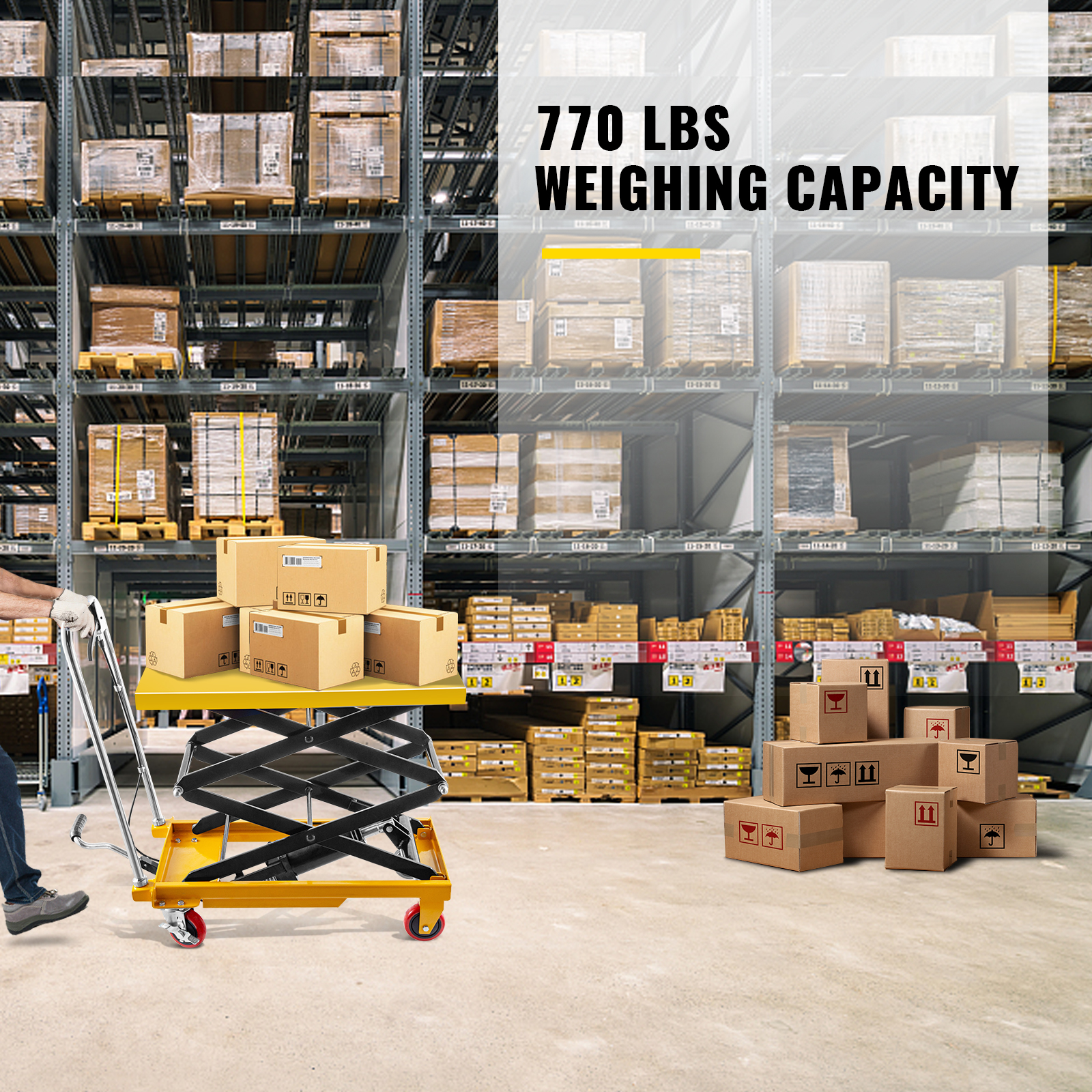 VEVOR Hydraulic Lift Table Cart, 770lbs Capacity Hydraulic Scissor Cart