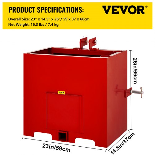 VEVOR Ballast Box 800 lbs Capacity for 3 Point Category 1 Tractor