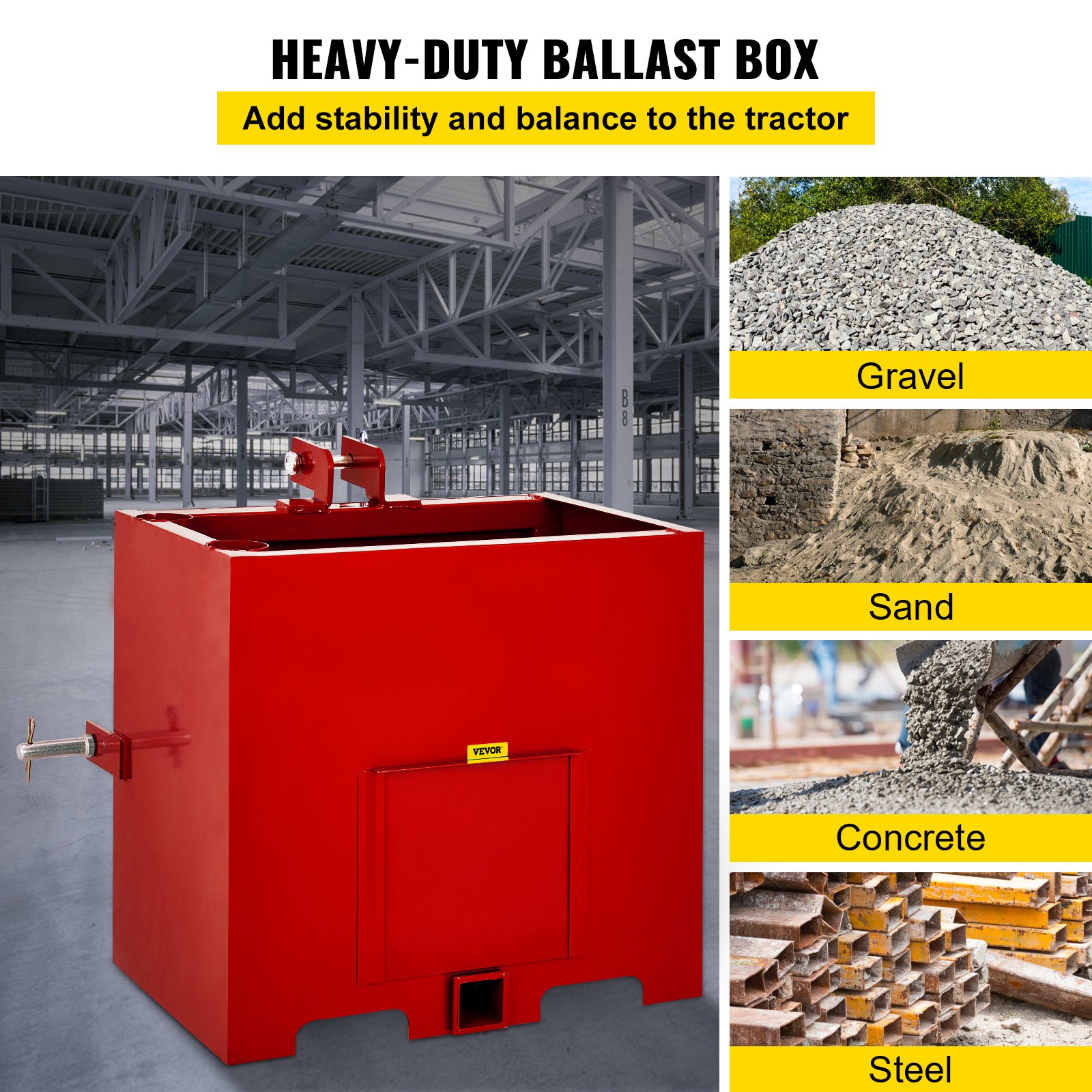 VEVOR Ballast Box 800 lbs Capacity for 3 Point Category 1 Tractor