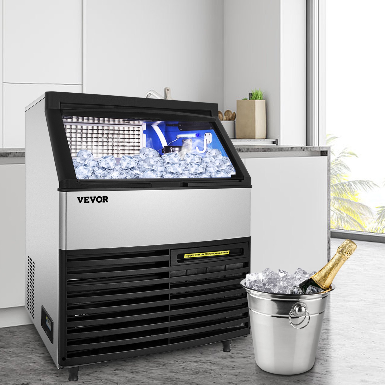 Vevor 110v Commercial Ice Maker 265lbs24h With 99lbs Storage Capacity Stainless Steel 