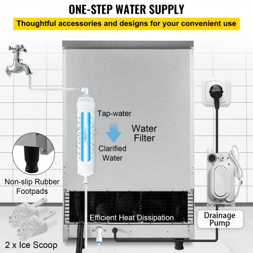 VEVOR 110V Commercial ice Maker Machine 132LBS/24H with 44LBS Bin and