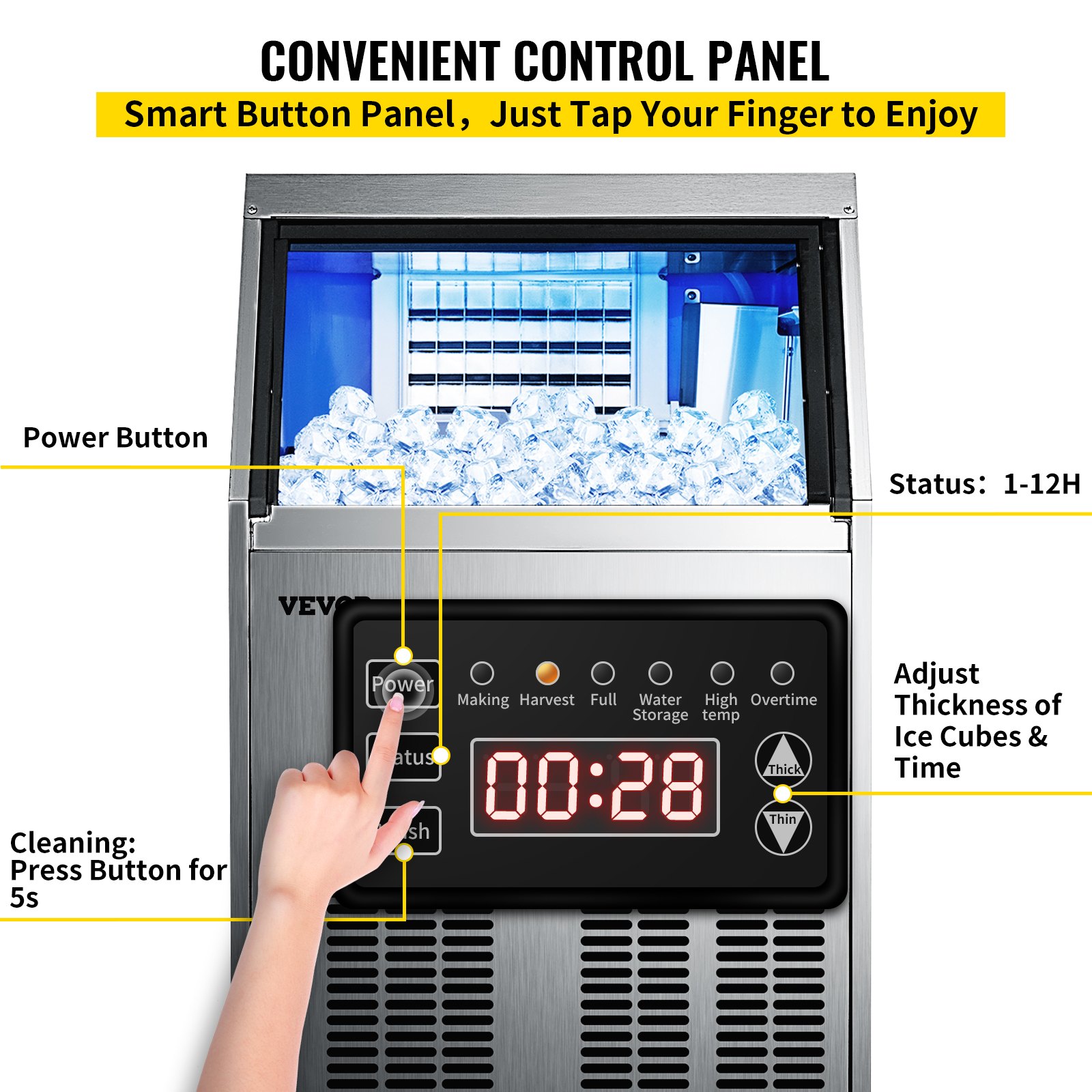 VEVOR 110V Commercial Ice Maker 90-100LBS/24H with 33LBS Bin, Full ...