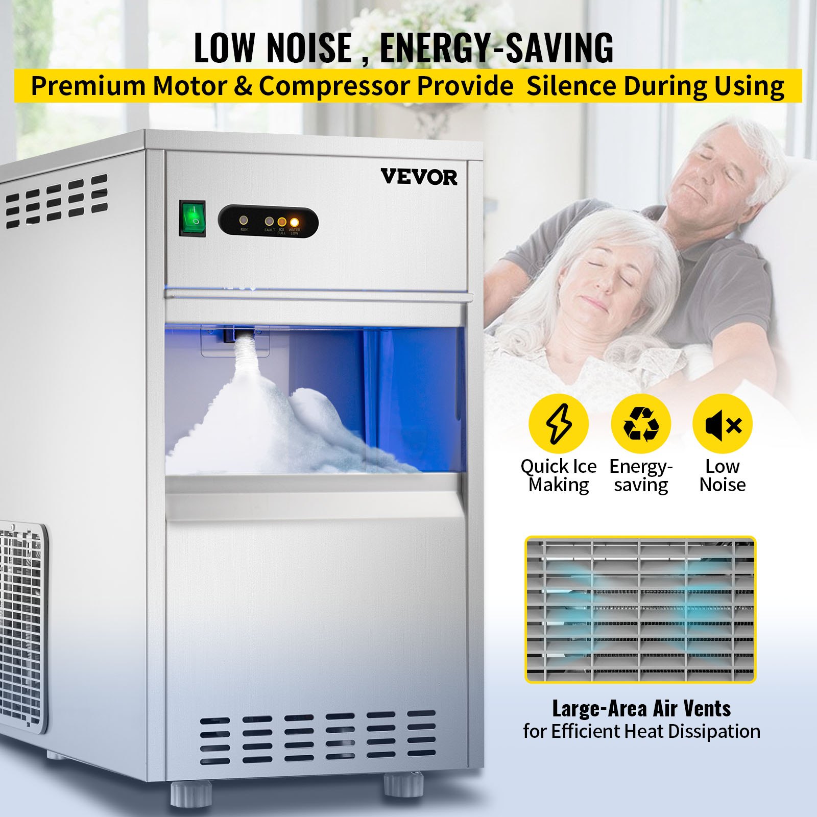 VEVOR 110V Commercial Freeatanding Snowflake Ice Maker 55LBS/24H, ETL