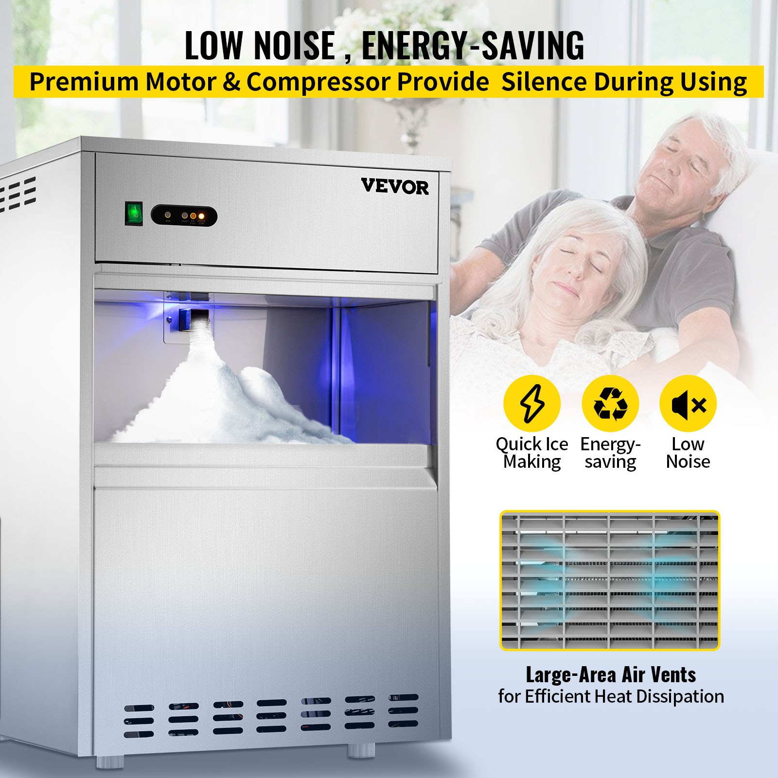 VEVOR 110V Commercial Snowflake Ice Maker 88LBS/24H, ETL Approved Food