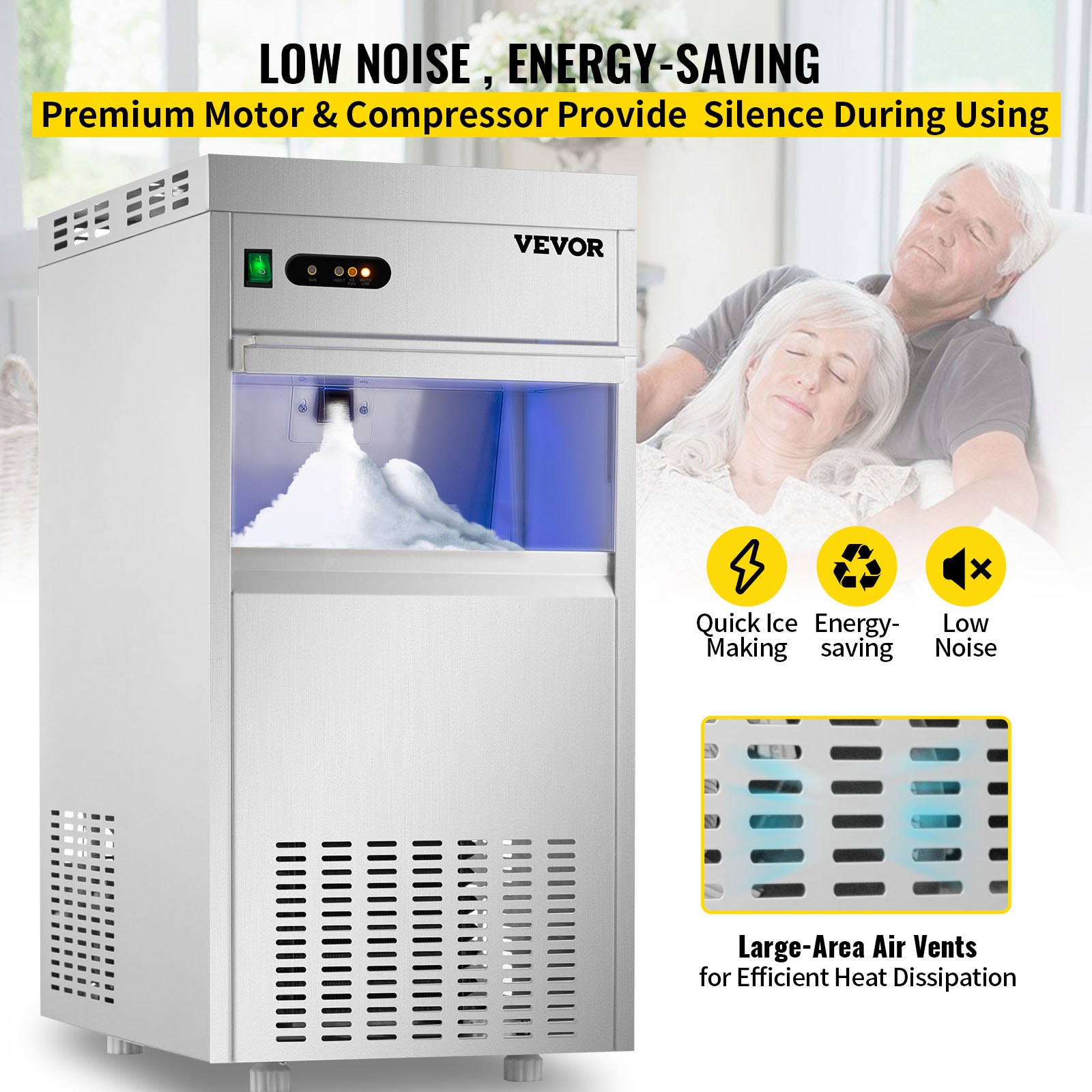 VEVOR 110V Commercial Freeatanding Snowflake Ice Maker 132LBS/24H, ETL