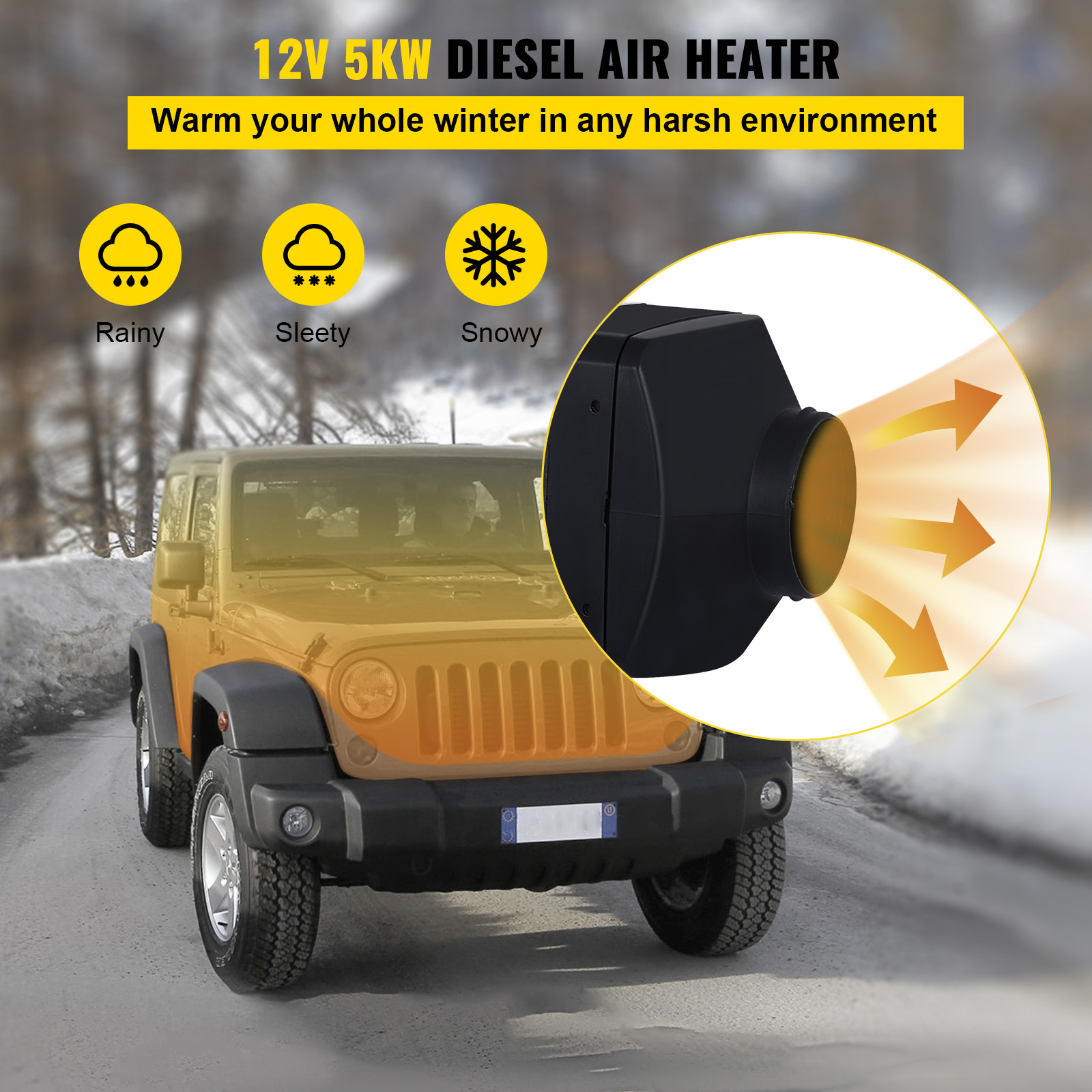 VEVOR 5KW Diesel Air Heater, Bluetooth App Control, All-In-One Diesel Heater with Auto Height Adjustment, Remote Control and LCD, Portable Parking Heater for Home, Motorhome