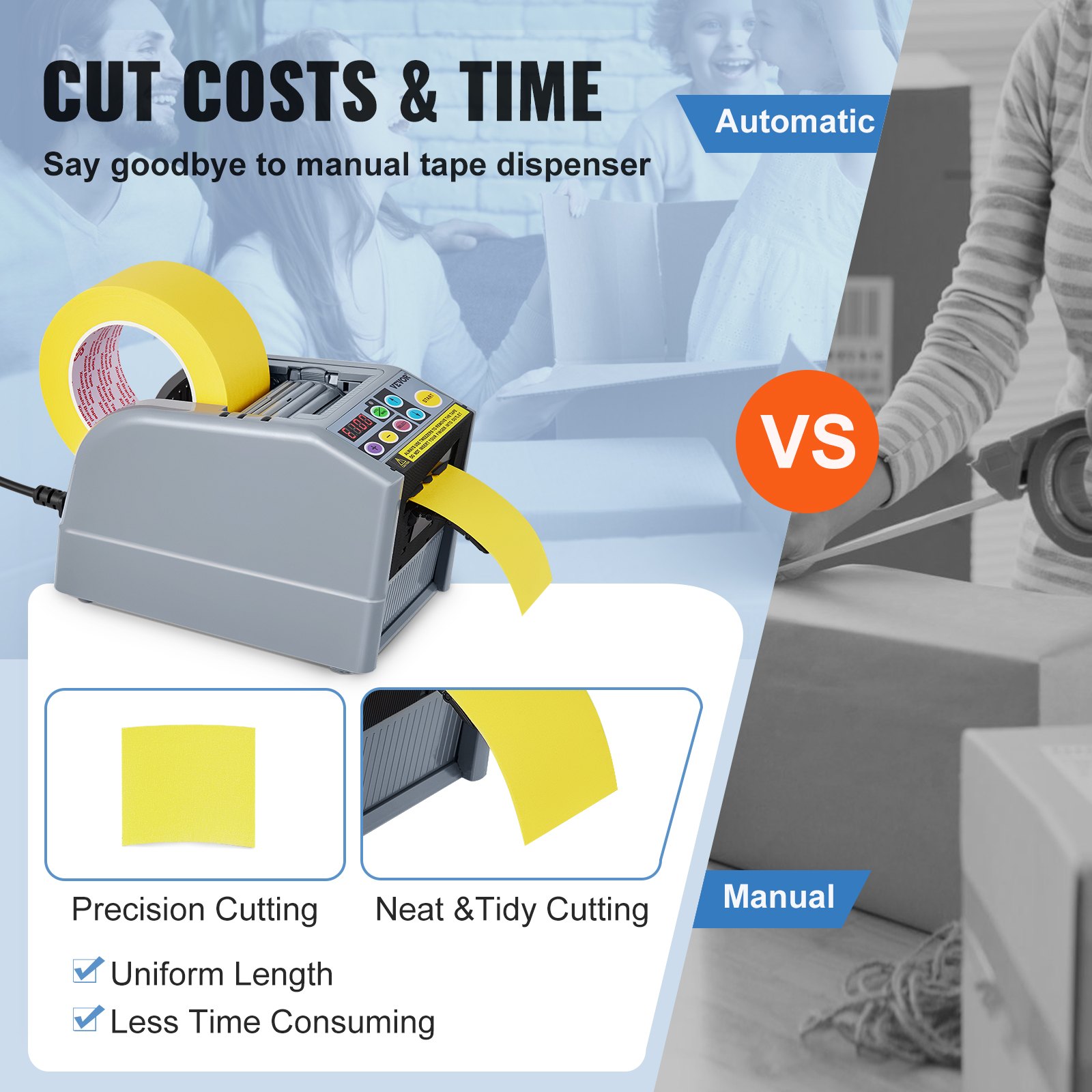 VEVOR Automatic Tape Dispenser Adhesive Electric Tape Cutter Packaging