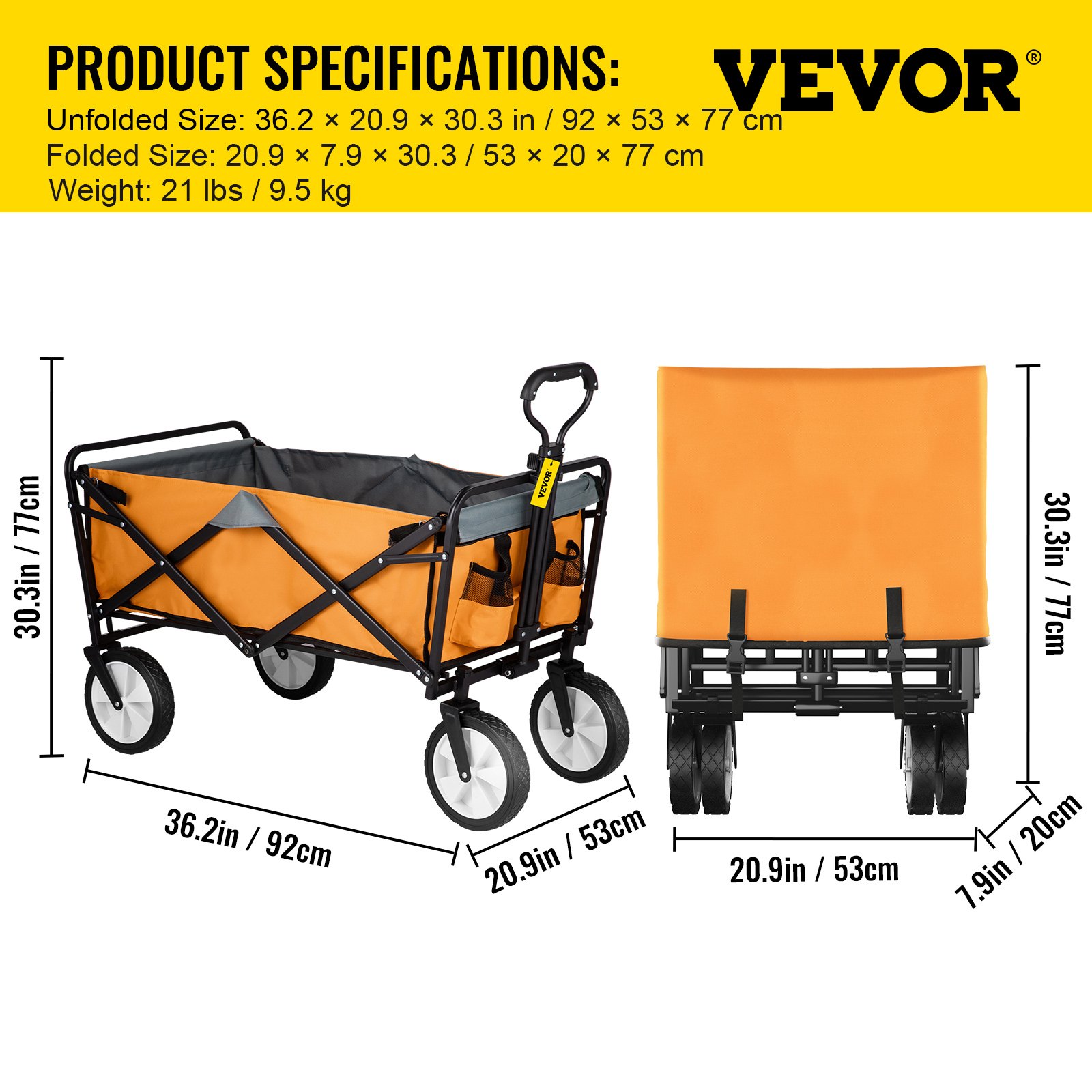 VEVOR Folding Wagon Cart Utility Collapsible Wagon 176 lbs w ...