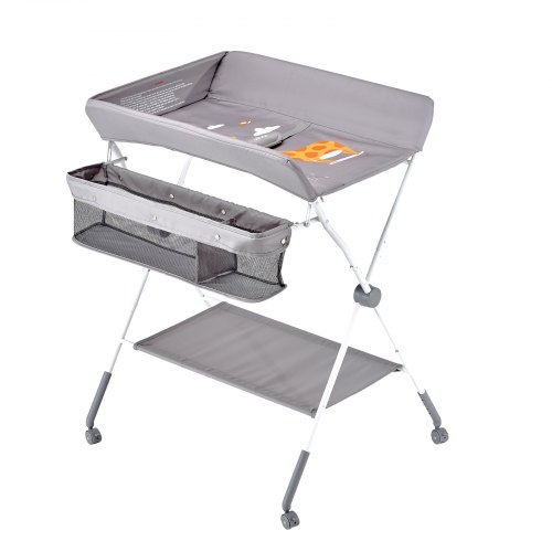 Skötbord, 84,8x74,5x103-109 cm, Ljusgrå, Fällbar Förvaring