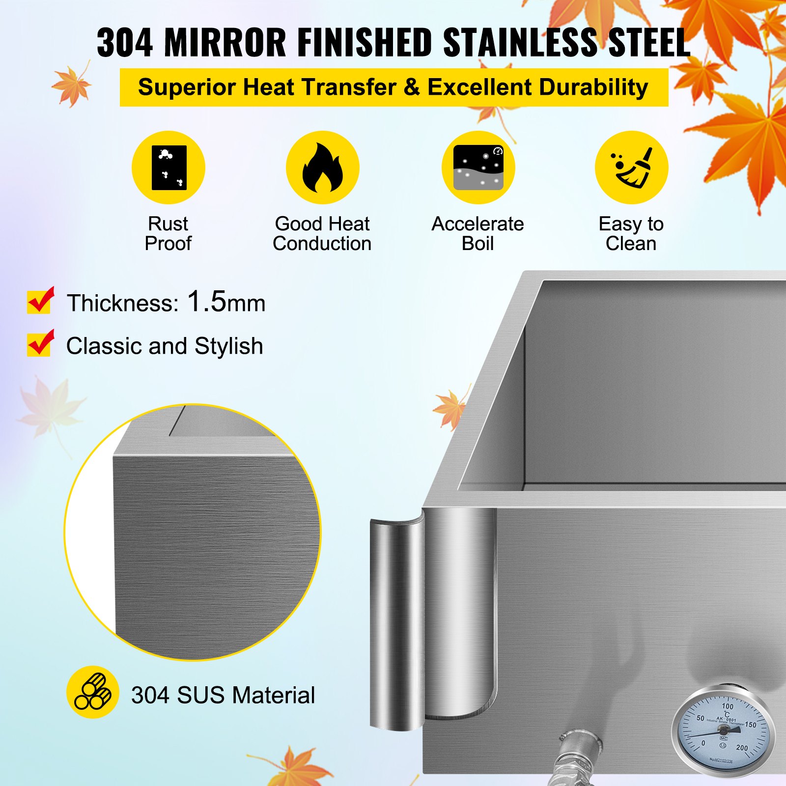 VEVOR Maple Syrup Evaporator Pan 30x16x19 Inch Stainless Steel Maple