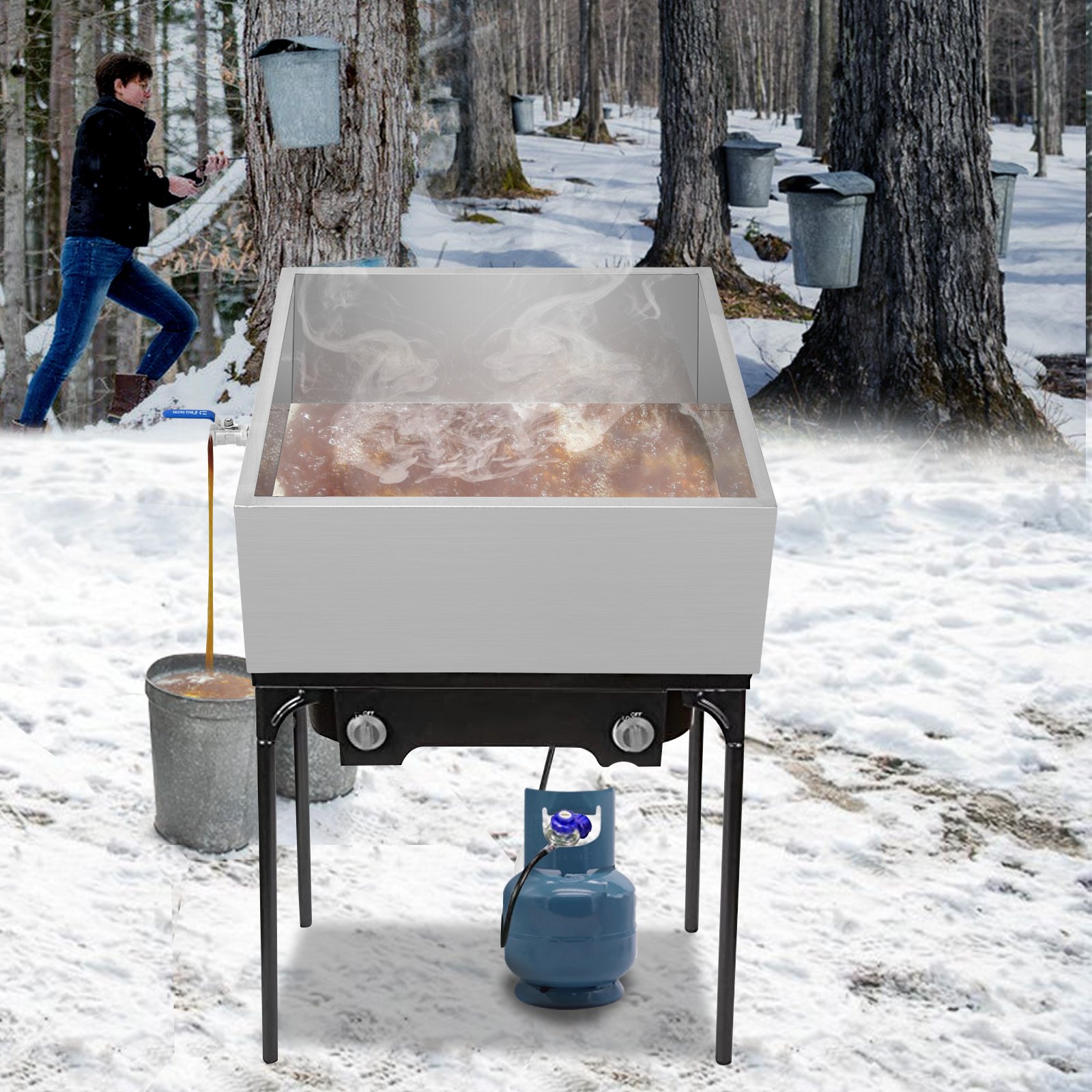 VEVOR Maple Syrup Evaporator Pan 24x24x9.5 Inch Stainless Steel Maple