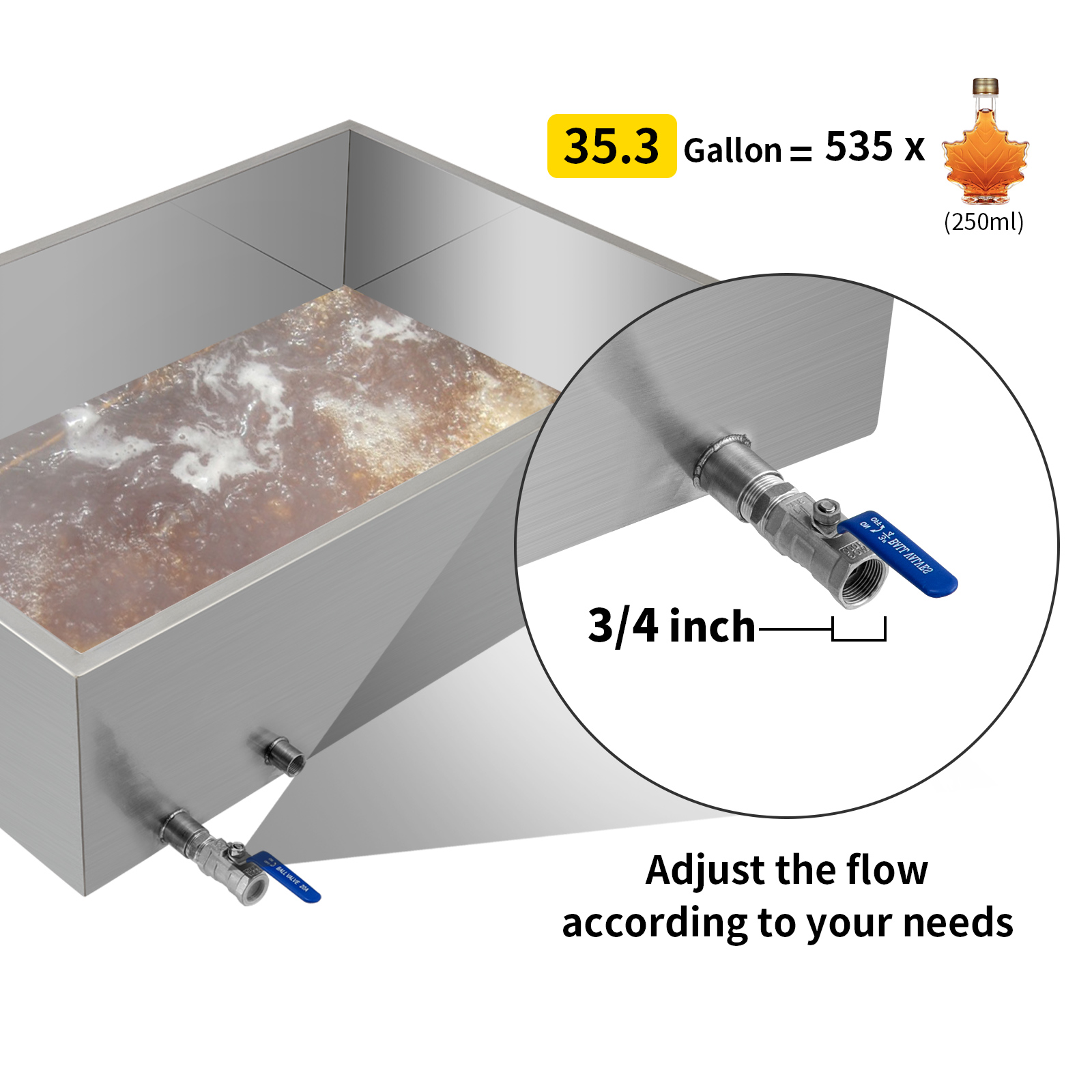 Flat Maple Syrup Pan w/Valve. Stainless Steel, Evaporator VEVOR US