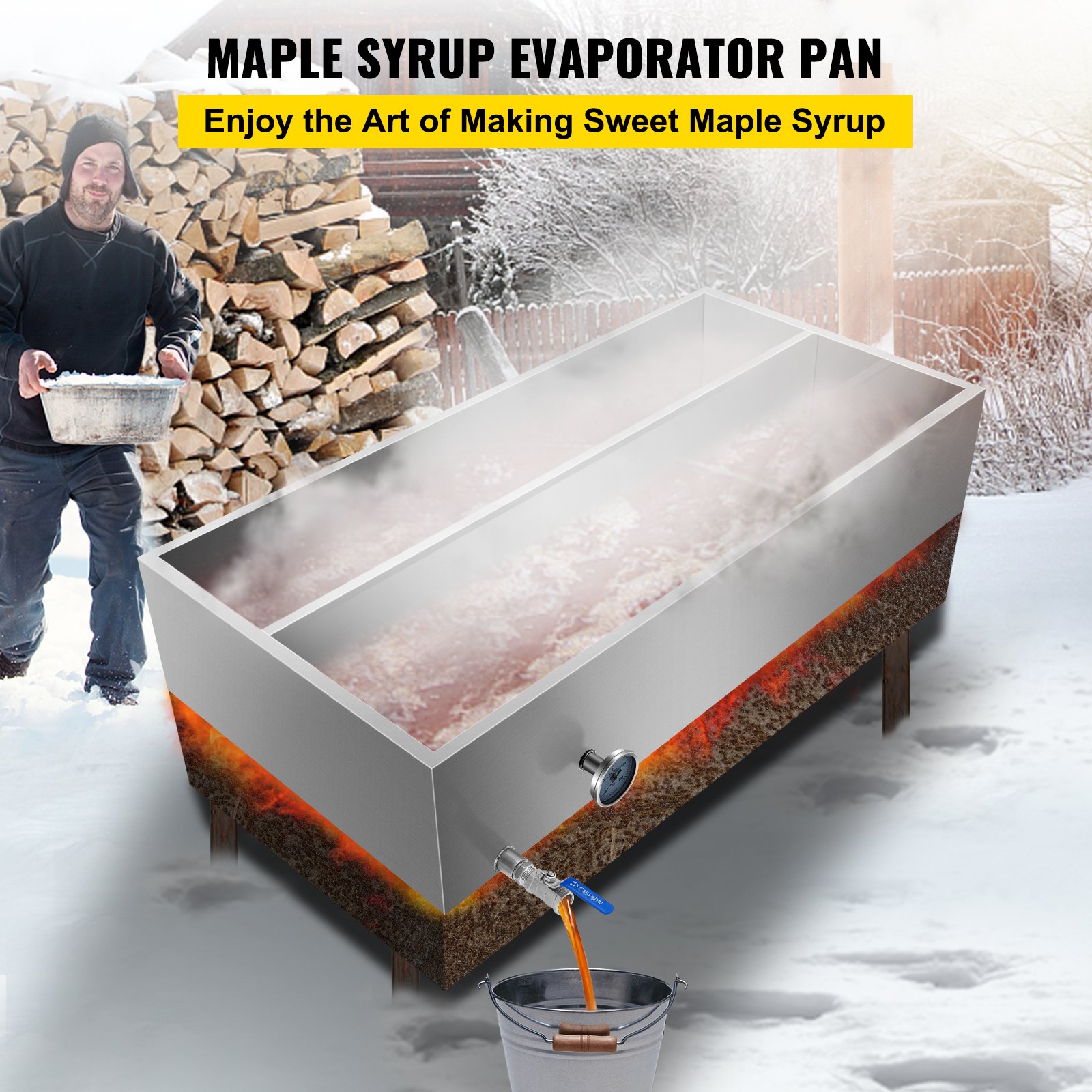 VEVOR Maple Syrup Evaporator Pan 48x24x9.4 Inch Stainless Steel Maple