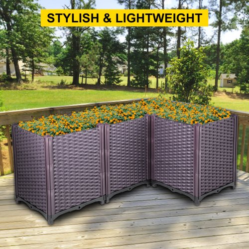 VEVOR Plastic Raised Garden Bed, 20.5H Flower Box Kit, Brown Rattan