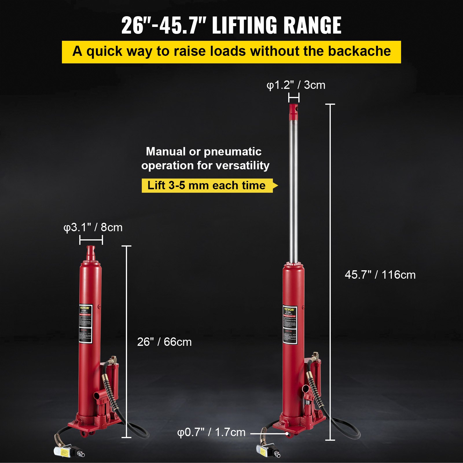 VEVOR 8Ton Hydraulic/Air Long Ram Jack Single Pump Engine Lift Cherry