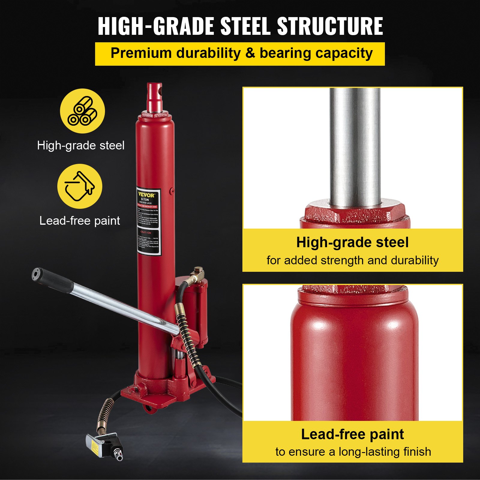 VEVOR 8Ton Hydraulic/Air Long Ram Jack Single Pump Engine Lift Cherry