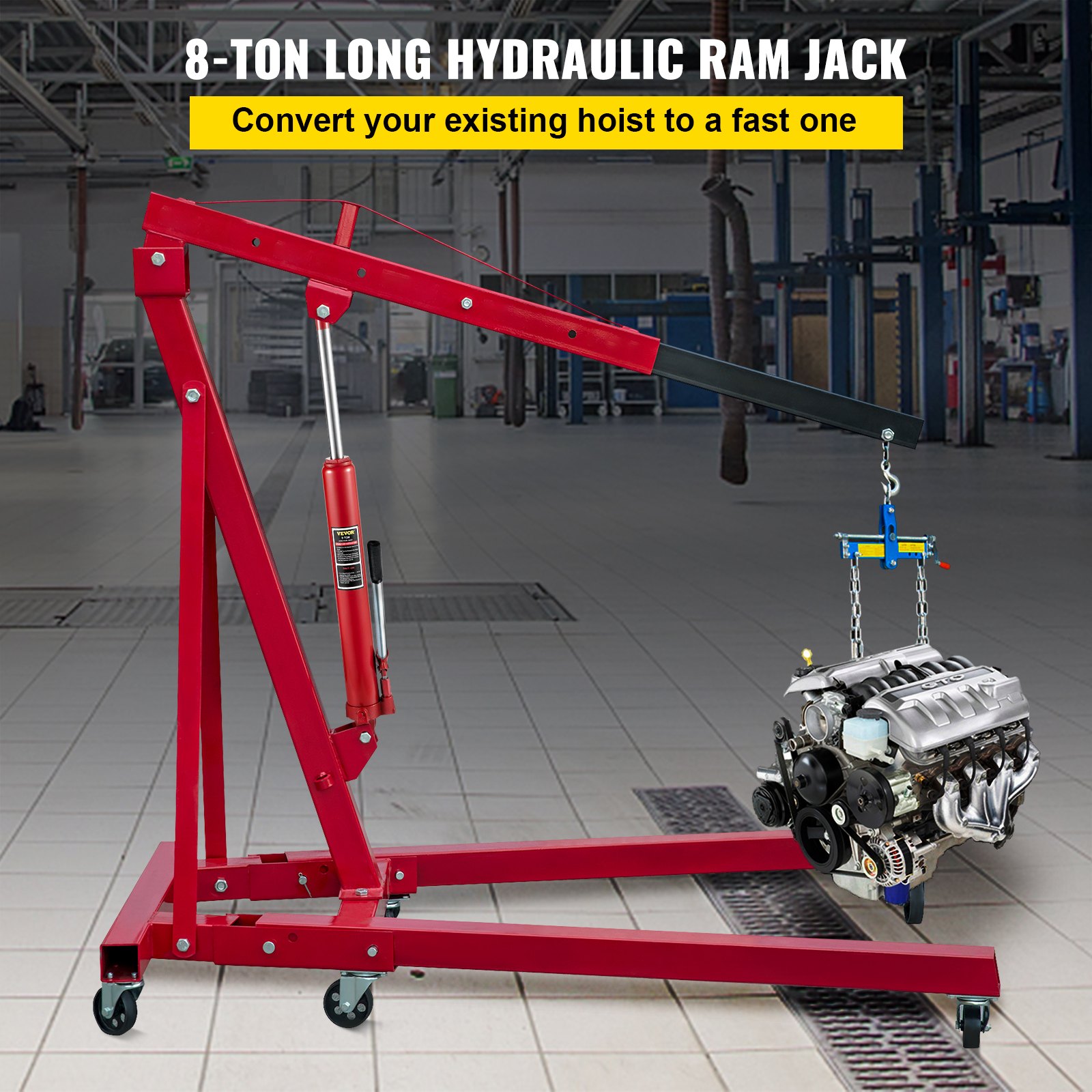 VEVOR Hydraulic Long Ram Jack Manual Single Pump 8 Ton Engine Lift