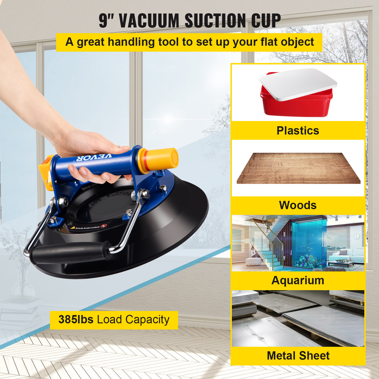 Vevor Glass Lifting Vacuum Suction Cup Glass Lifter Suction Cup 9 385lbs Load Vevor Us 4924